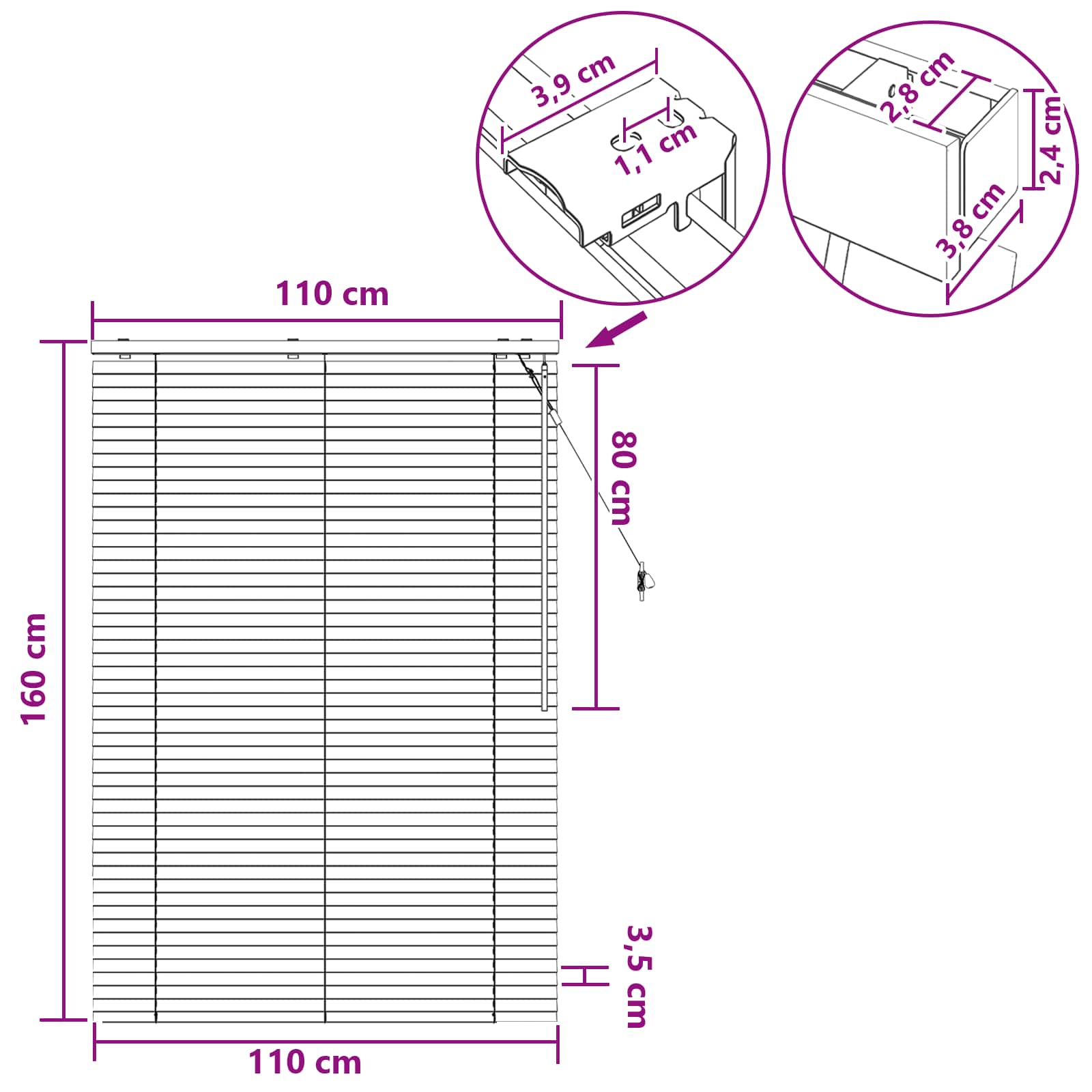 Jaloezie Eiken Look 110 x 160 cm 35 mm Massief Paulowniahout image 10