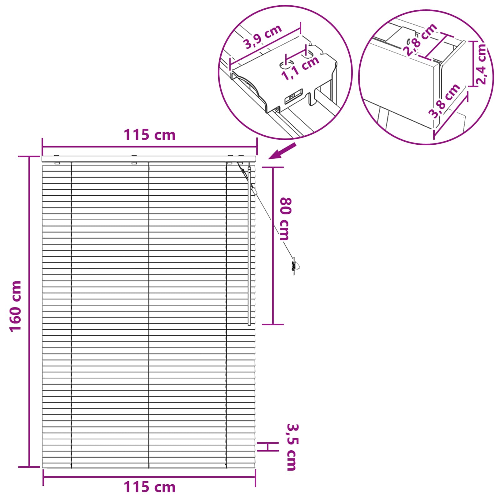 Jaloezie Eiken Look 115 x 160 cm 35 mm Massief Paulowniahout image 9