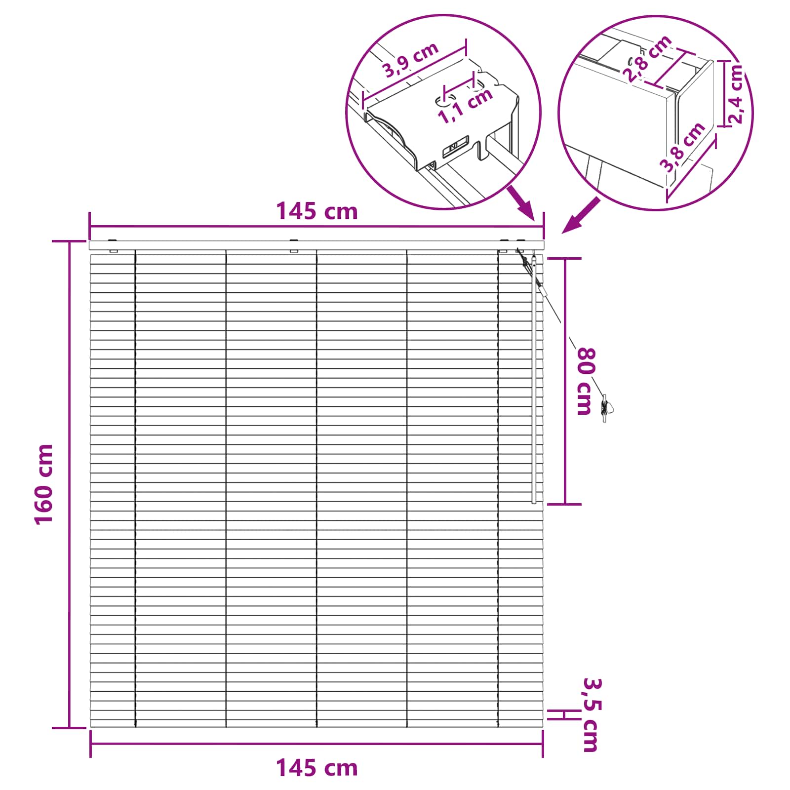 Jaloezie Eiken Look 145 x 160 cm 35 mm Massief Paulowniahout image 9