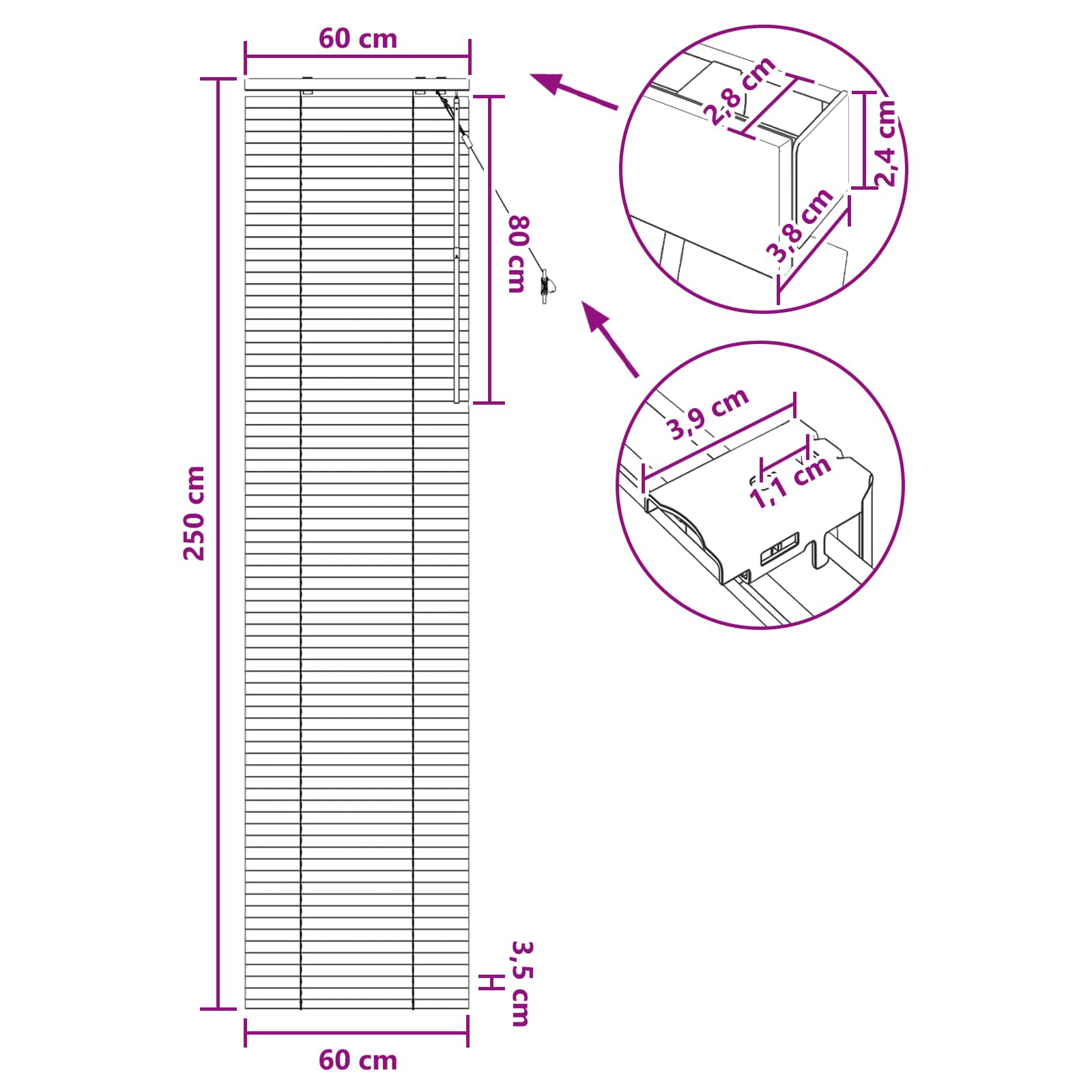 Jaloezie Eiken Look 60 x 250 cm 35 mm Massief Paulowniahout image 9