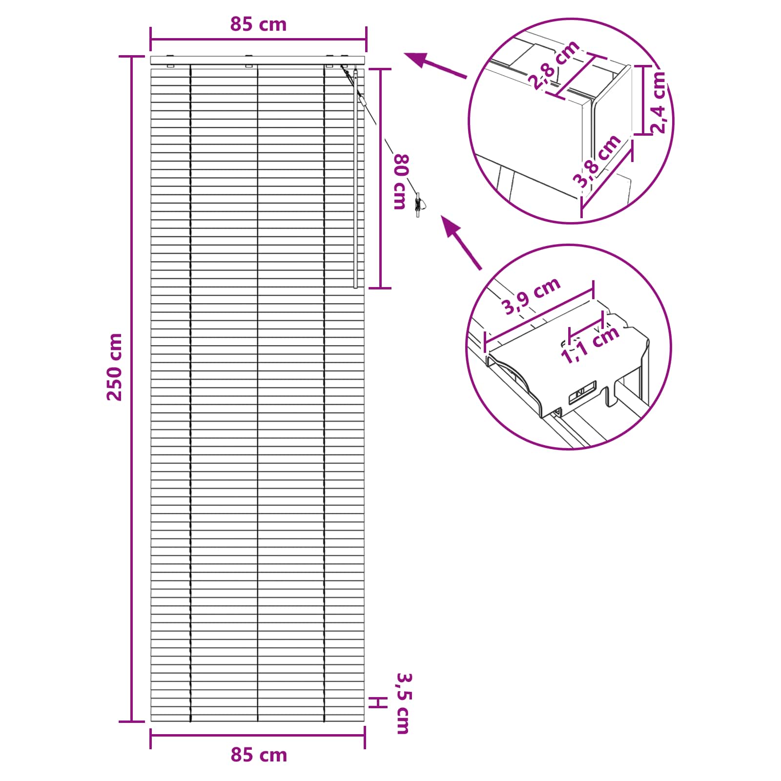 Jaloezie Eiken Look 85 x 250 cm 35 mm Massief Paulowniahout image 9