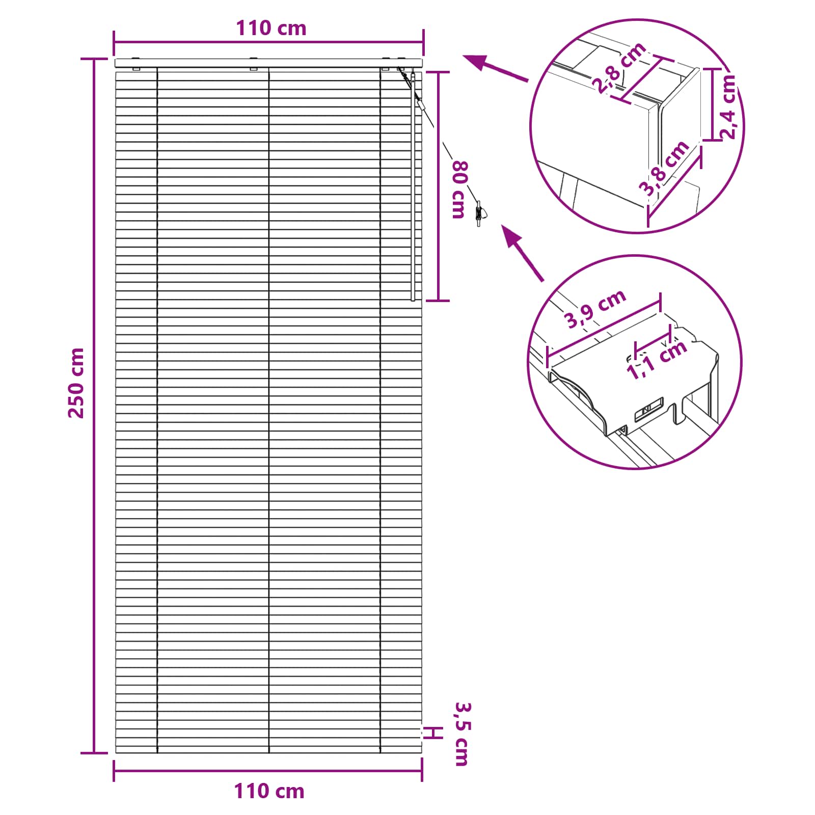 Jaloezie Eiken Look 110 x 250 cm 35 mm Massief Paulowniahout image 9