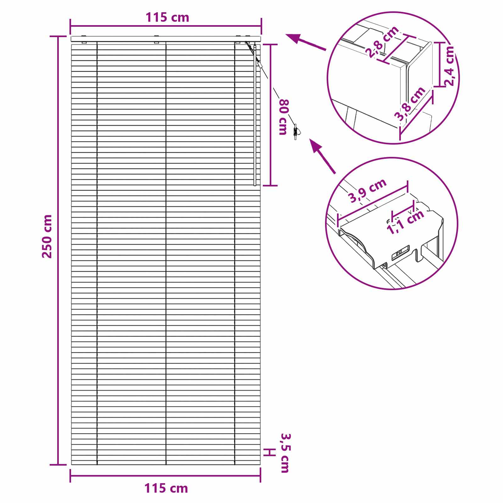 Jaloezie Eiken Look 115 x 250 cm 35 mm Massief Paulowniahout image 9
