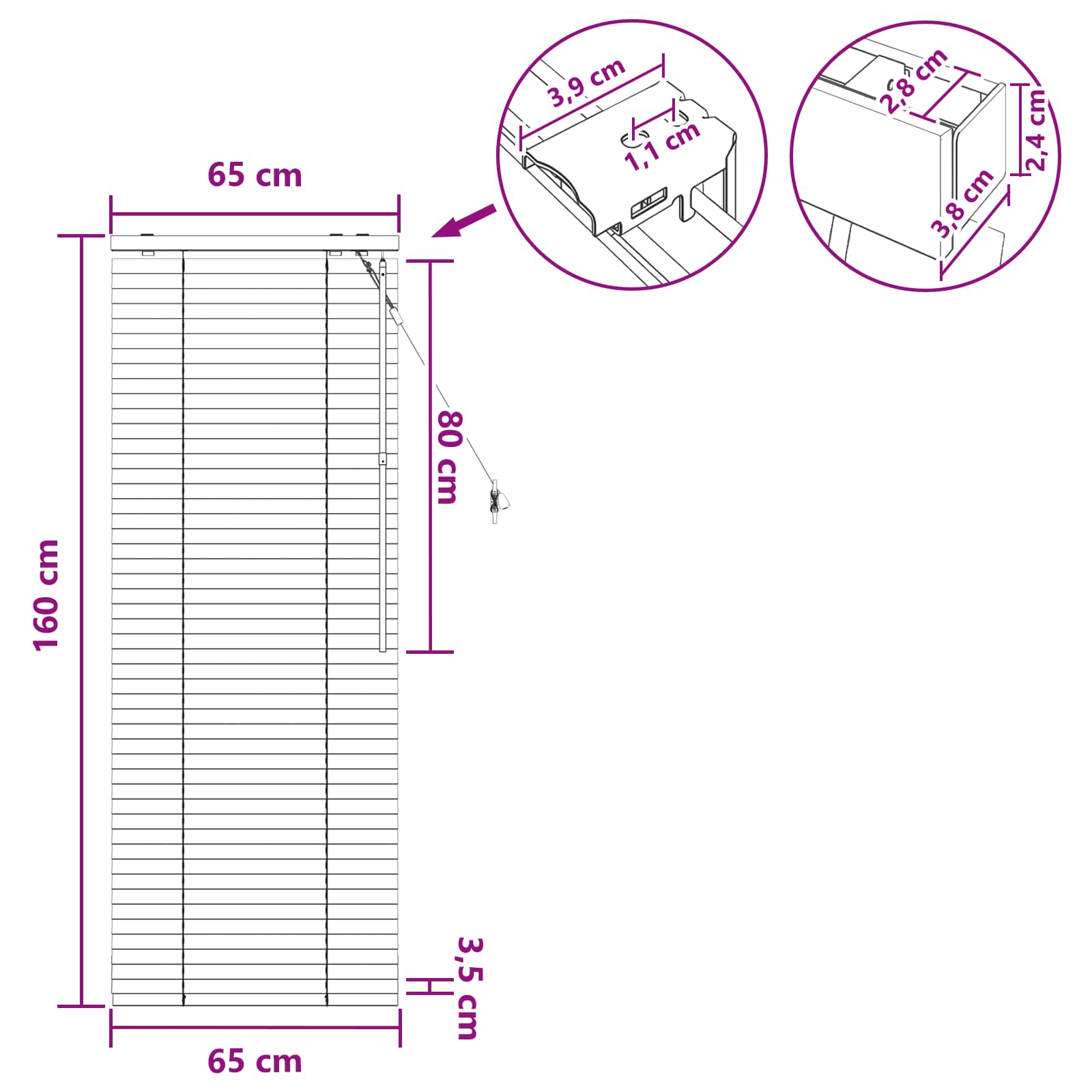Jaloezie Wit 65 x 160 cm 35 mm Massief Paulowniahout image 9