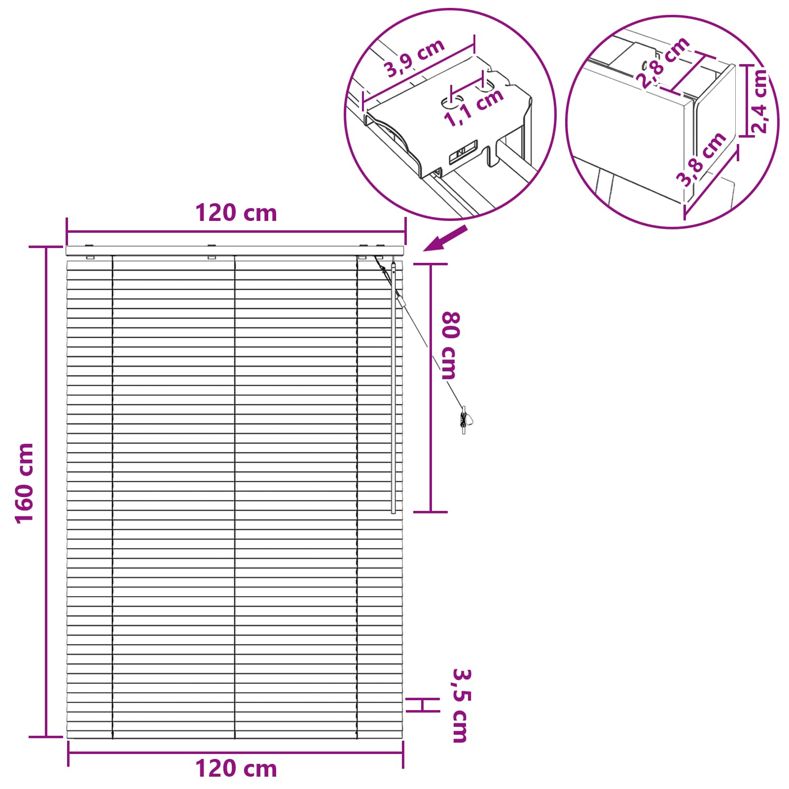 Jaloezie Wit 120 x 160 cm 35 mm Massief Paulowniahout image 9