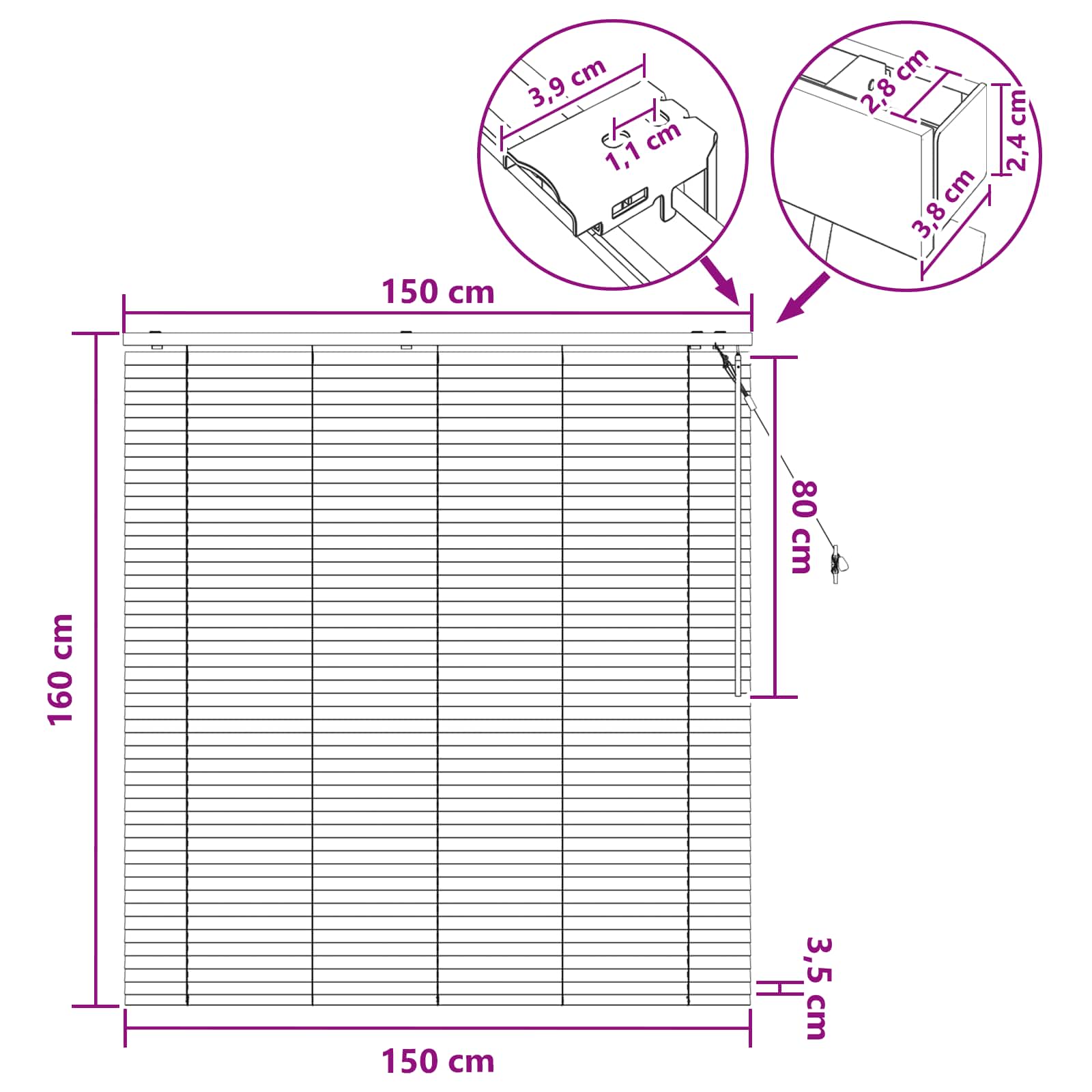 Jaloezie Wit 150 x 160 cm 35 mm Massief Paulowniahout image 9