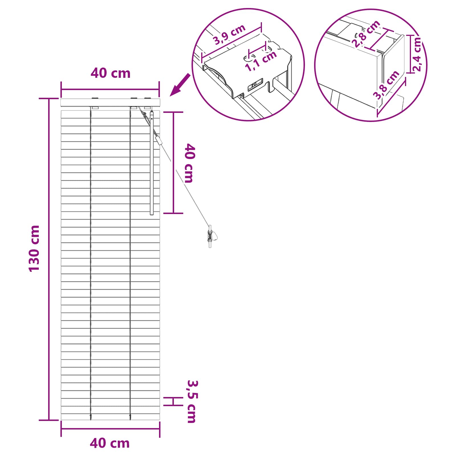 Jaloezie Zwart 40 x 130 cm 35 mm Massief Paulowniahout image 9
