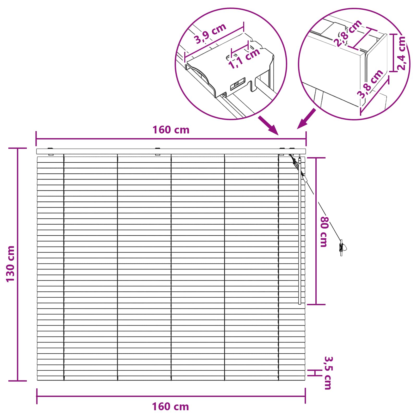 Jaloezie Zwart 160 x 130 cm 35 mm Massief Paulowniahout image 9
