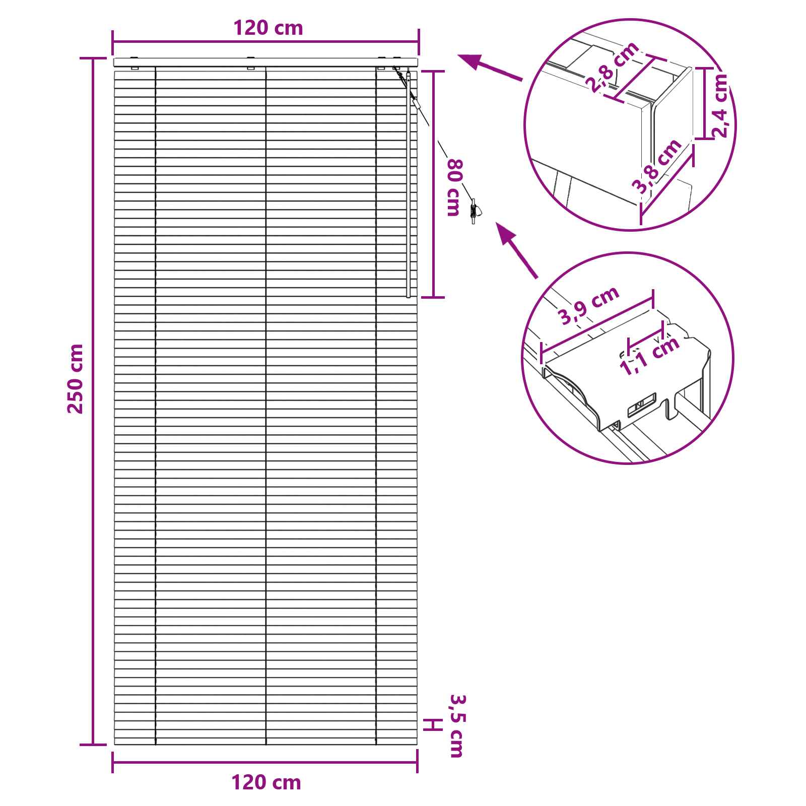 Jaloezie Zwart 120 x 250 cm 35 mm Massief Paulowniahout image 9