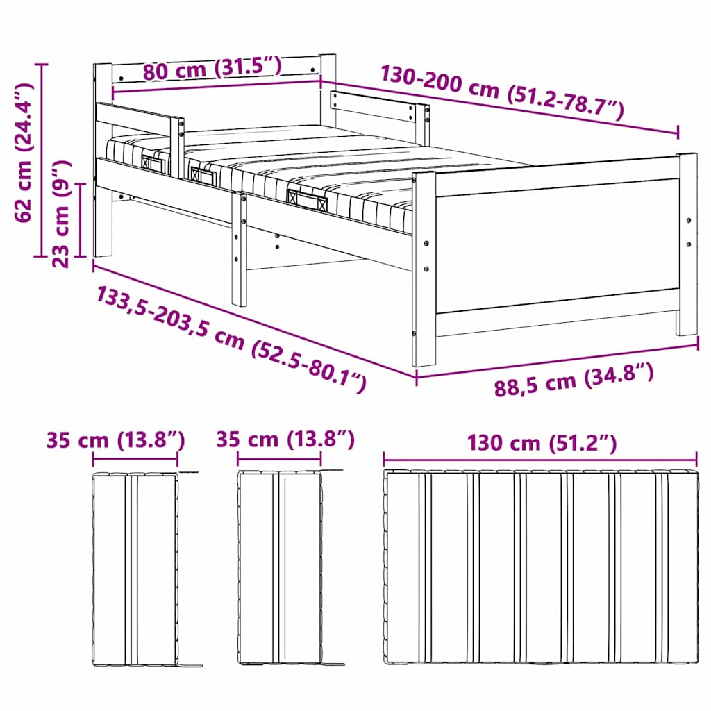 Konstrukcija postelje Rjava 80 x 200 cm Masivno borovo les - slika 13