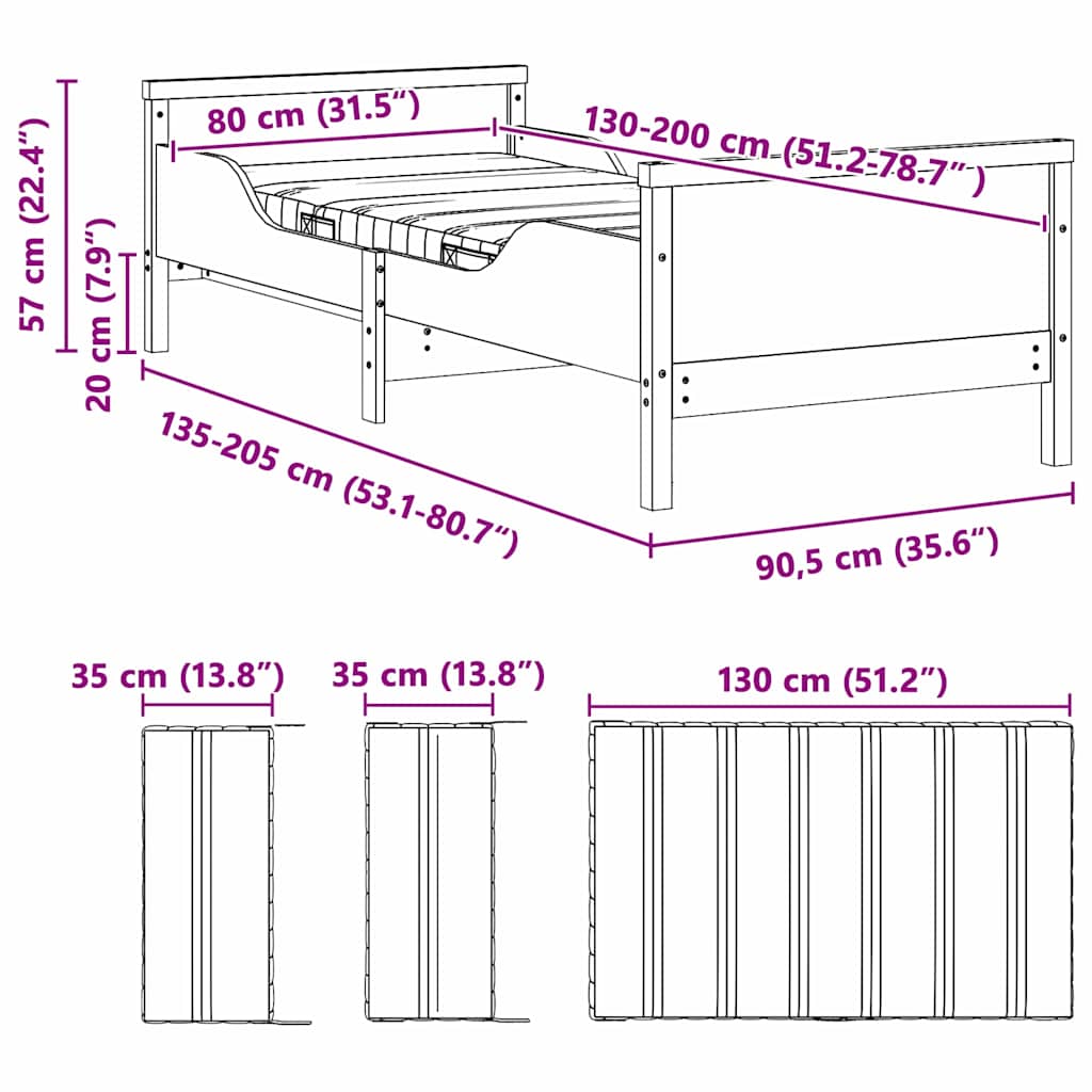 Bedframe met matras Bruin 80 x 200 cm Massief grenenhout image 13
