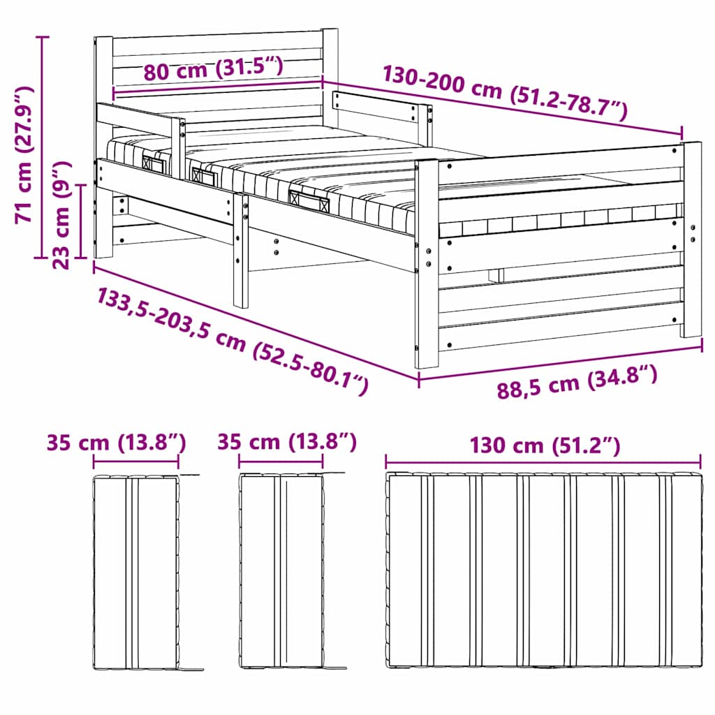 Konstrukcija postelje Rjava 80 x 200 cm Masivno borovo les - slika 13