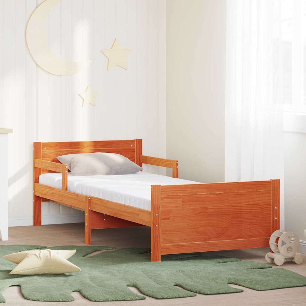 Paturi si accesorii - Cadru de pat cu saltea cu headboard Maro ceruit 80 x 200 cm