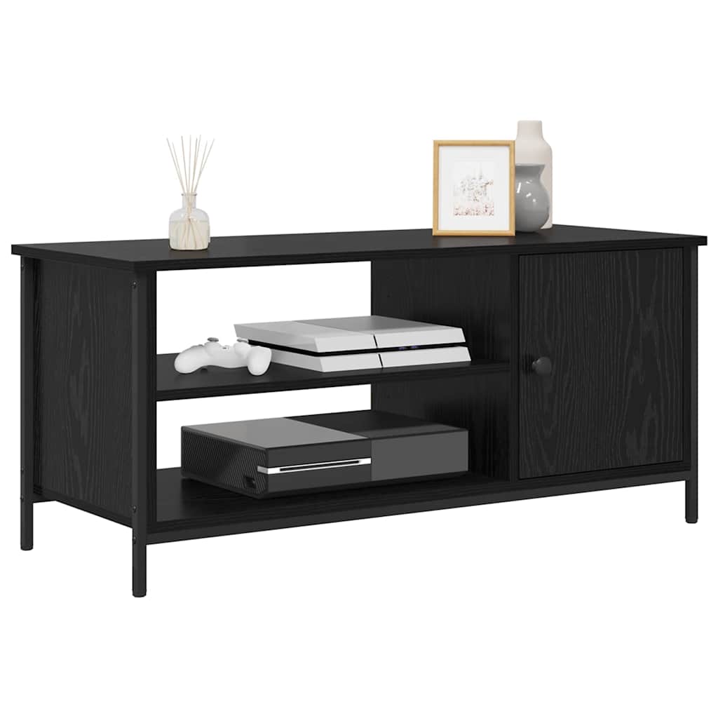 vidaXL TV-kast met plank met opslag met de deur Zwart eiken 100 x 40 x 45 cm Bewerkt hout
