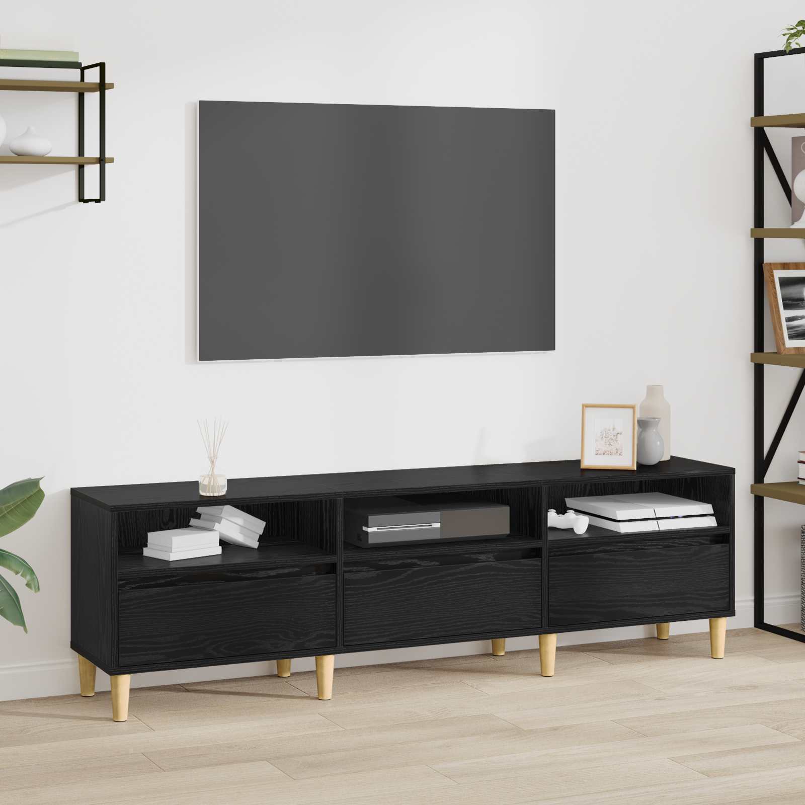 vidaXL Cabinet TV Stejar Negru 150 x 30 x 45 cm Lemn compozit
