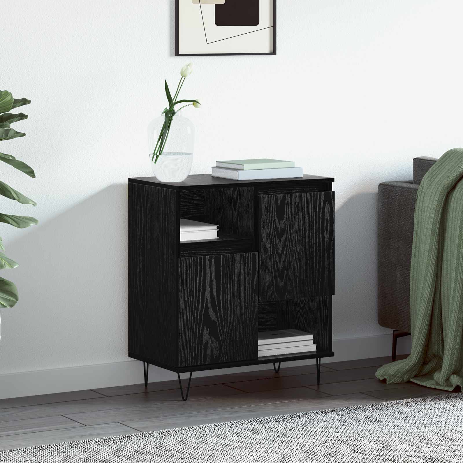 vidaXL Bufet Stejar Negru 60 x 35 x 70 cm