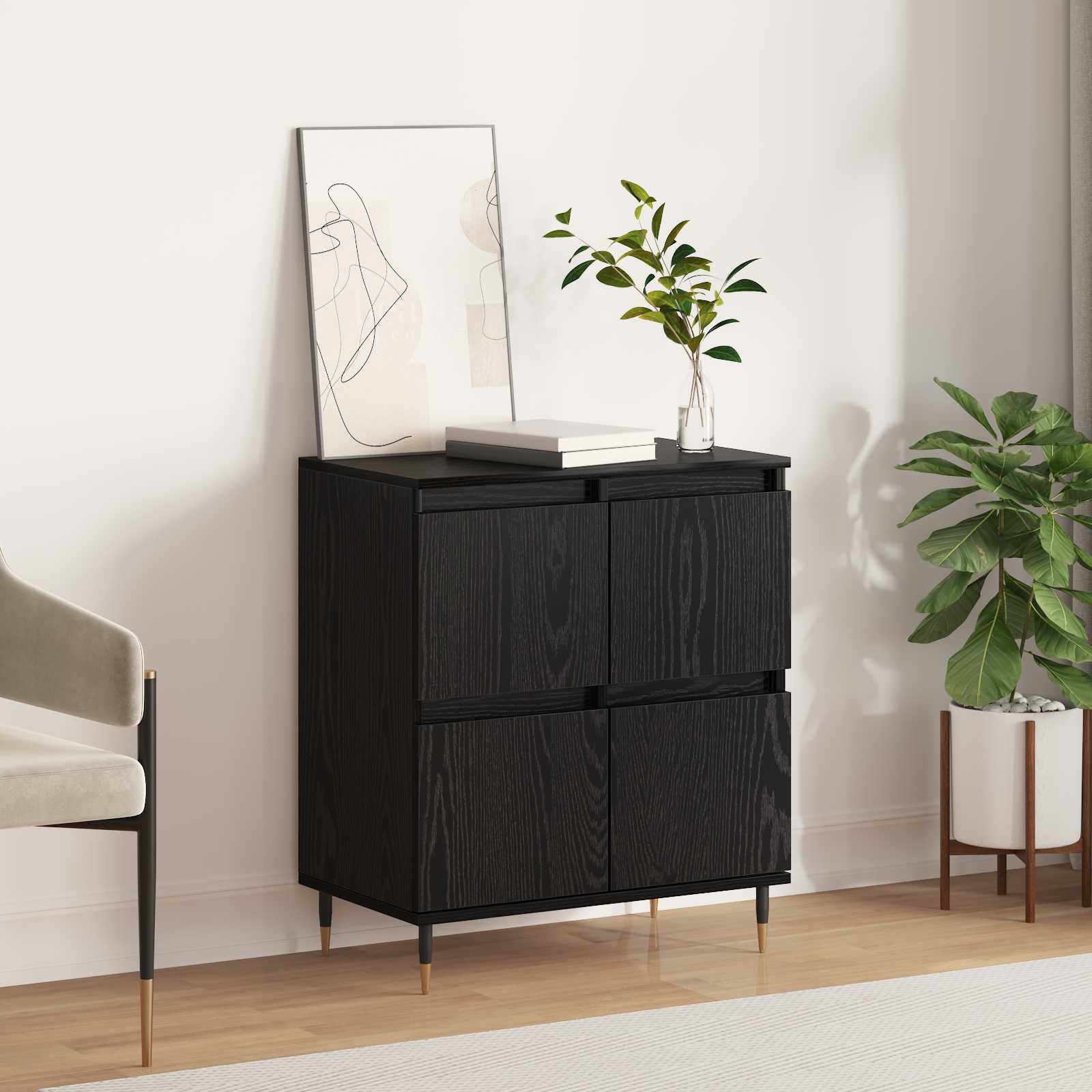 vidaXL Bufet Stejar Negru 60 x 35 x 70 cm