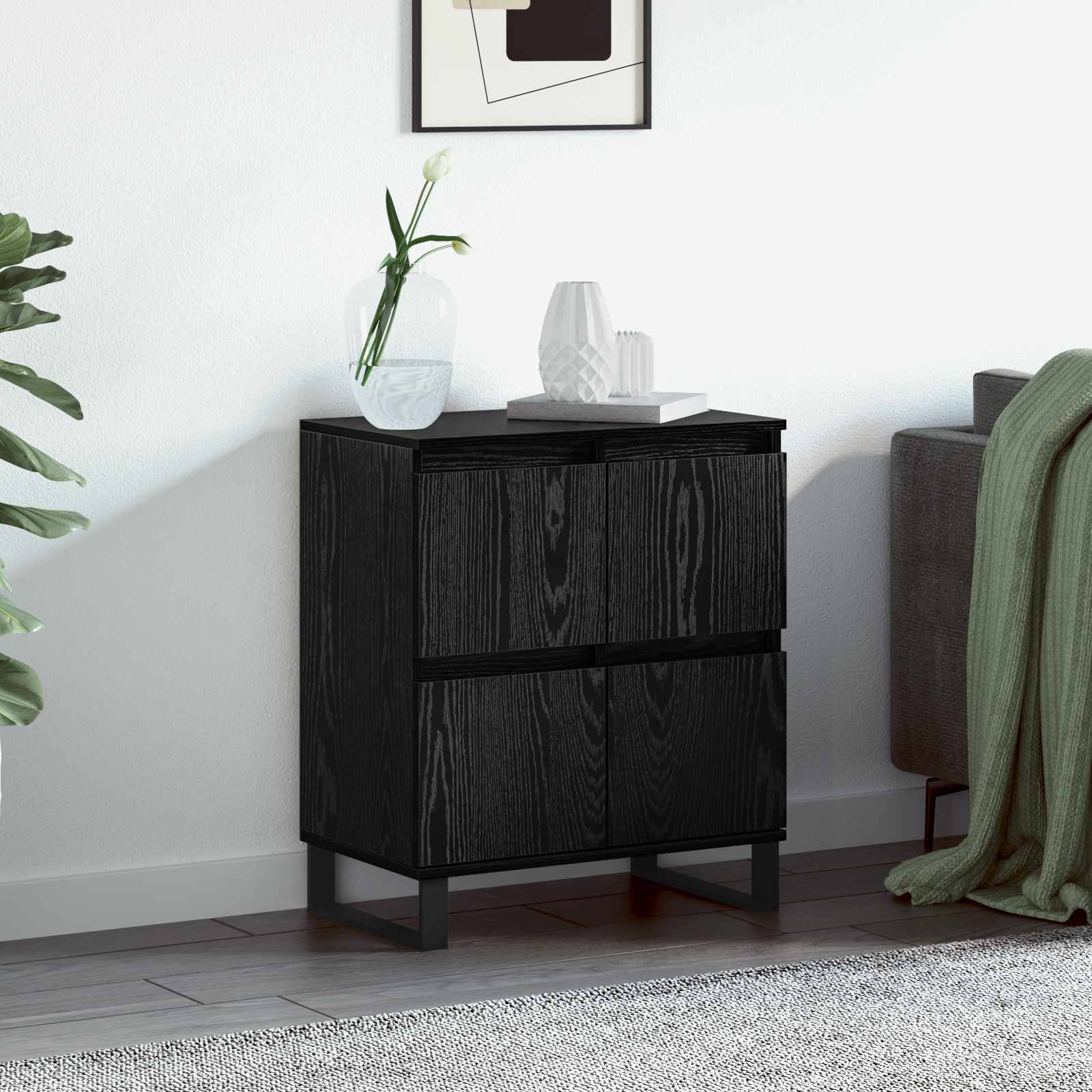 vidaXL Bufet Stejar Negru 60 x 35 x 70 cm