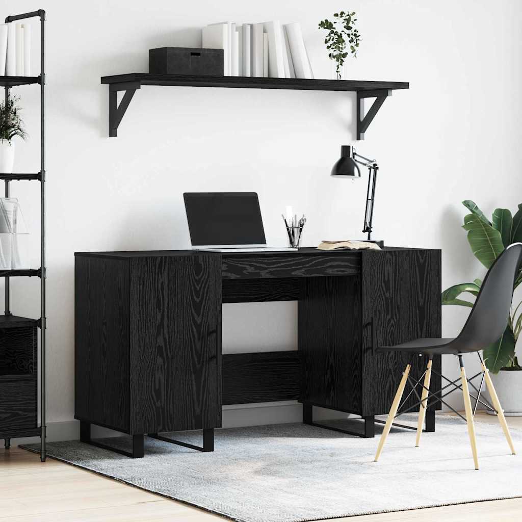 vidaXL Birou cu raft Stejar negru 140 x 50 x 75 cm Lemn compozit