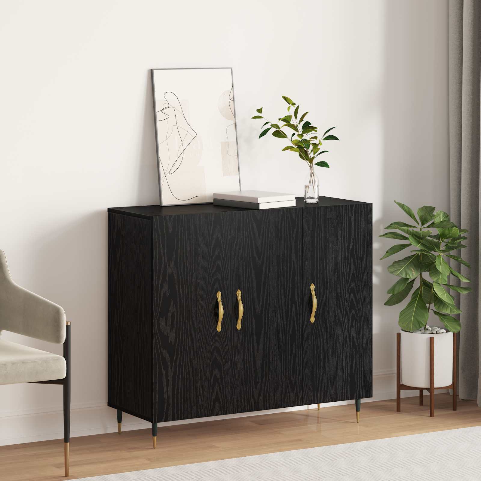 Servírovací skříň Černý dub 90 x 34 x 80 cm kompozitní dřevo