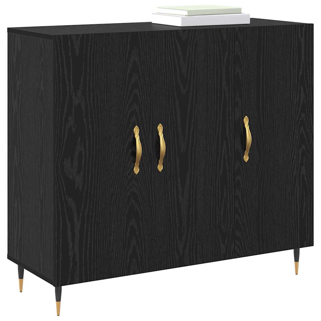 vidaXL Dressoir met opslag met de deur Zwart 90 x 34 x 80 cm Bewerkt hout