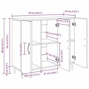 Servírovací skříň Černý dub 90 x 34 x 80 cm kompozitní dřevo - obrázek 12