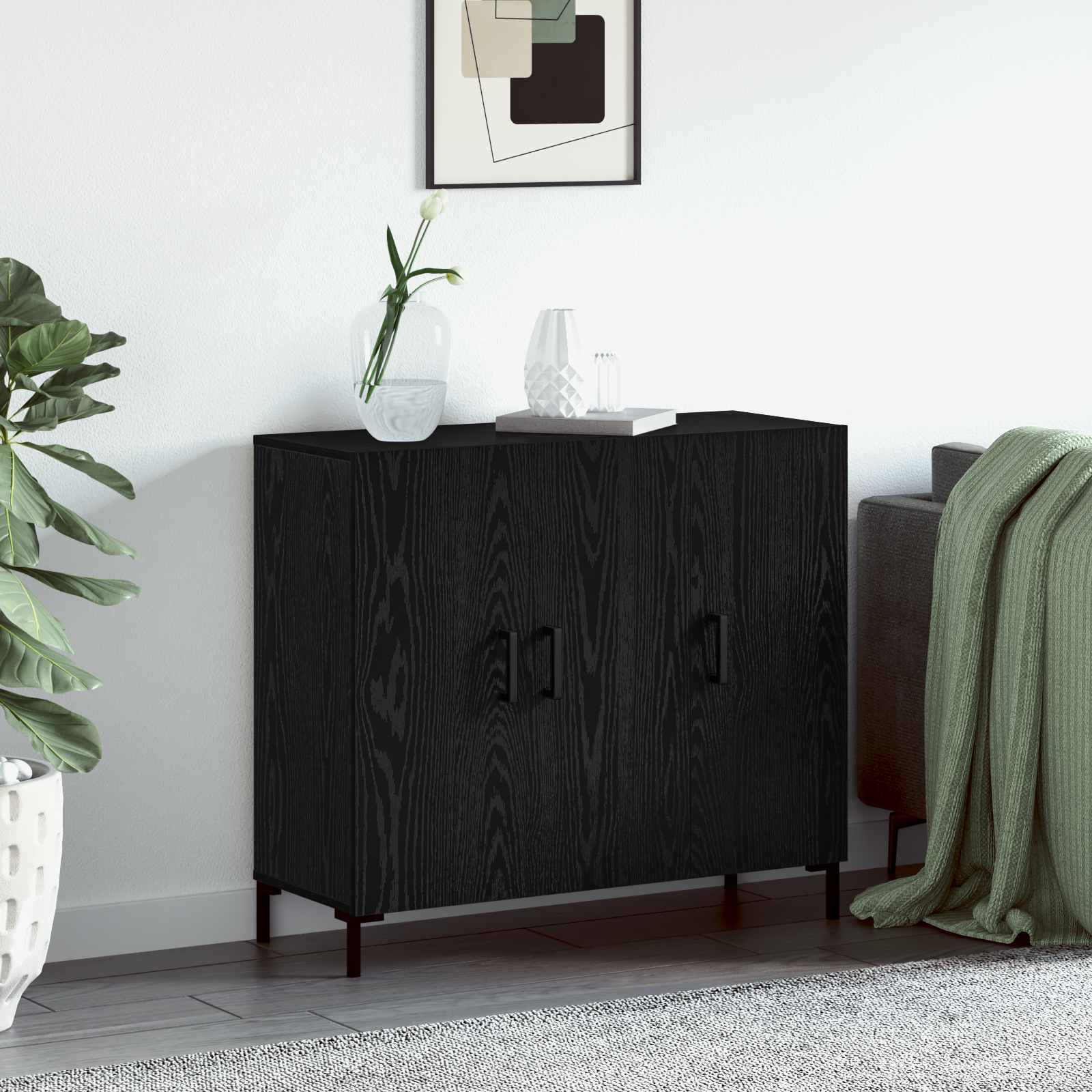 vidaXL Bufet Stejar Negru 90 x 34 x 80 cm Lemn compozit