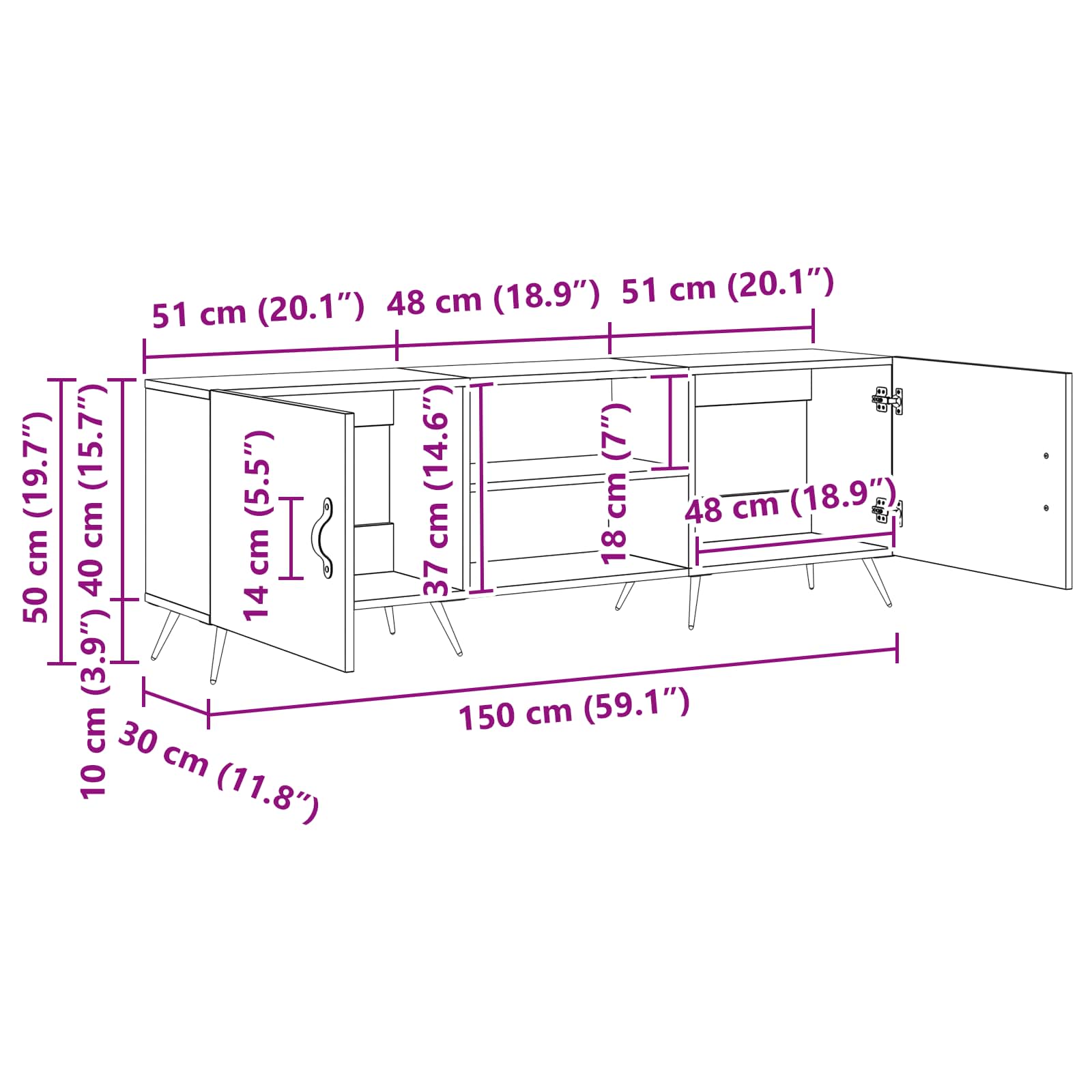 TV omarica Črni hrast 150 x 30 x 50 cm Konstruiran les - slika 13