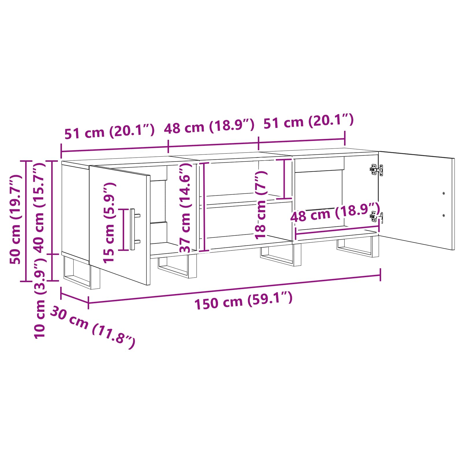 TV omarica Umetni hrast 150 x 30 x 50 cm Konstruiran les - slika 13