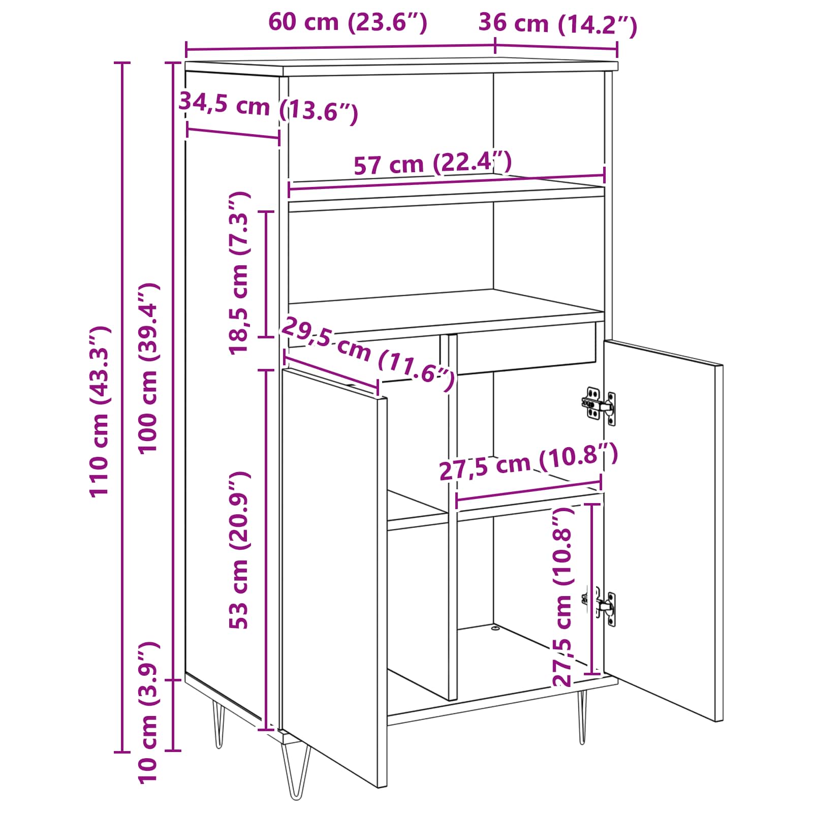 Visok predalnik Rjava 60 x 36 x 110 cm Konstruiran les - slika 13