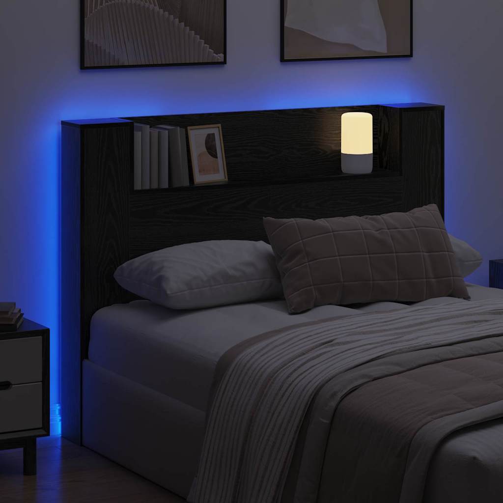 Headboard Cabinet with Shelf Black oak Engineered wood - Image 5