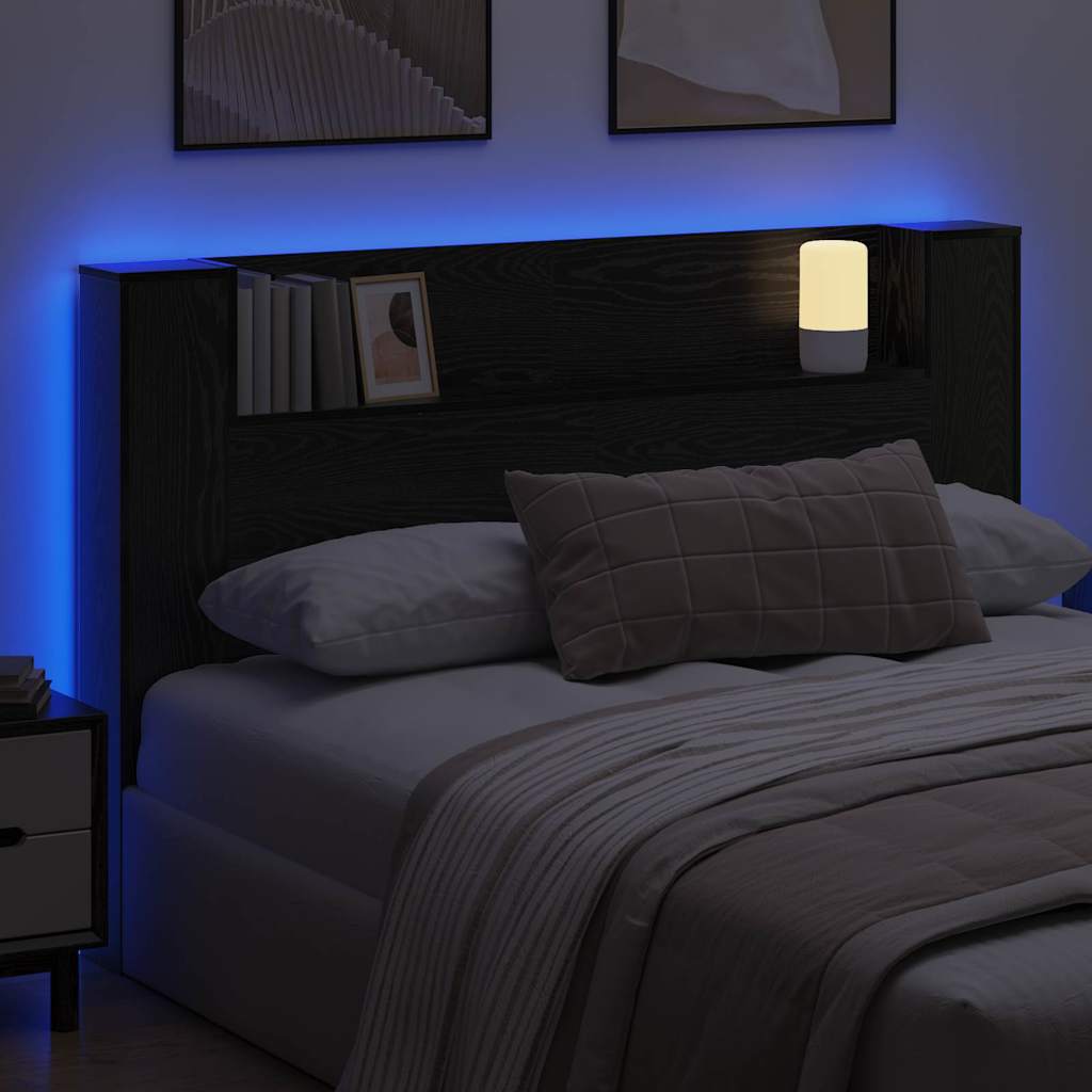 Headboard Cabinet with Shelf Black oak Engineered wood - Image 5