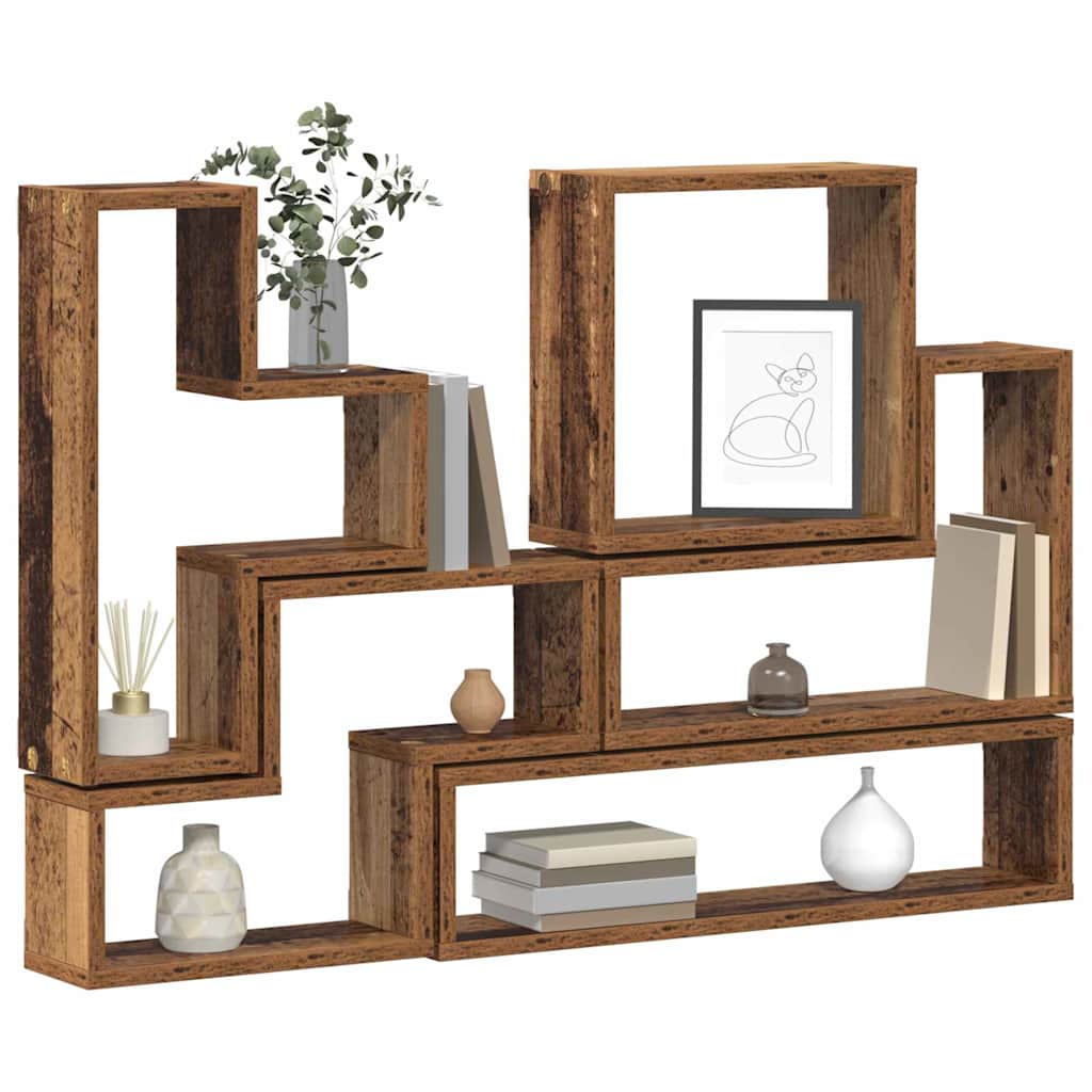 vidaXL Muur Cube met plank Wandgemonteerd Anders met opslag Oud hout 96 x 12 x 64 cm Bewerkt hout