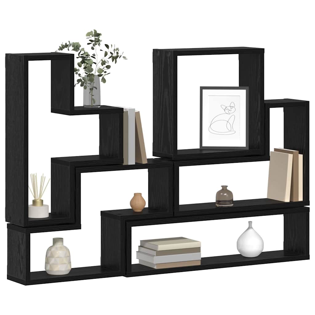 vidaXL Muur Cube met plank Zwart eiken 96 x 12 x 64 cm Bewerkt hout