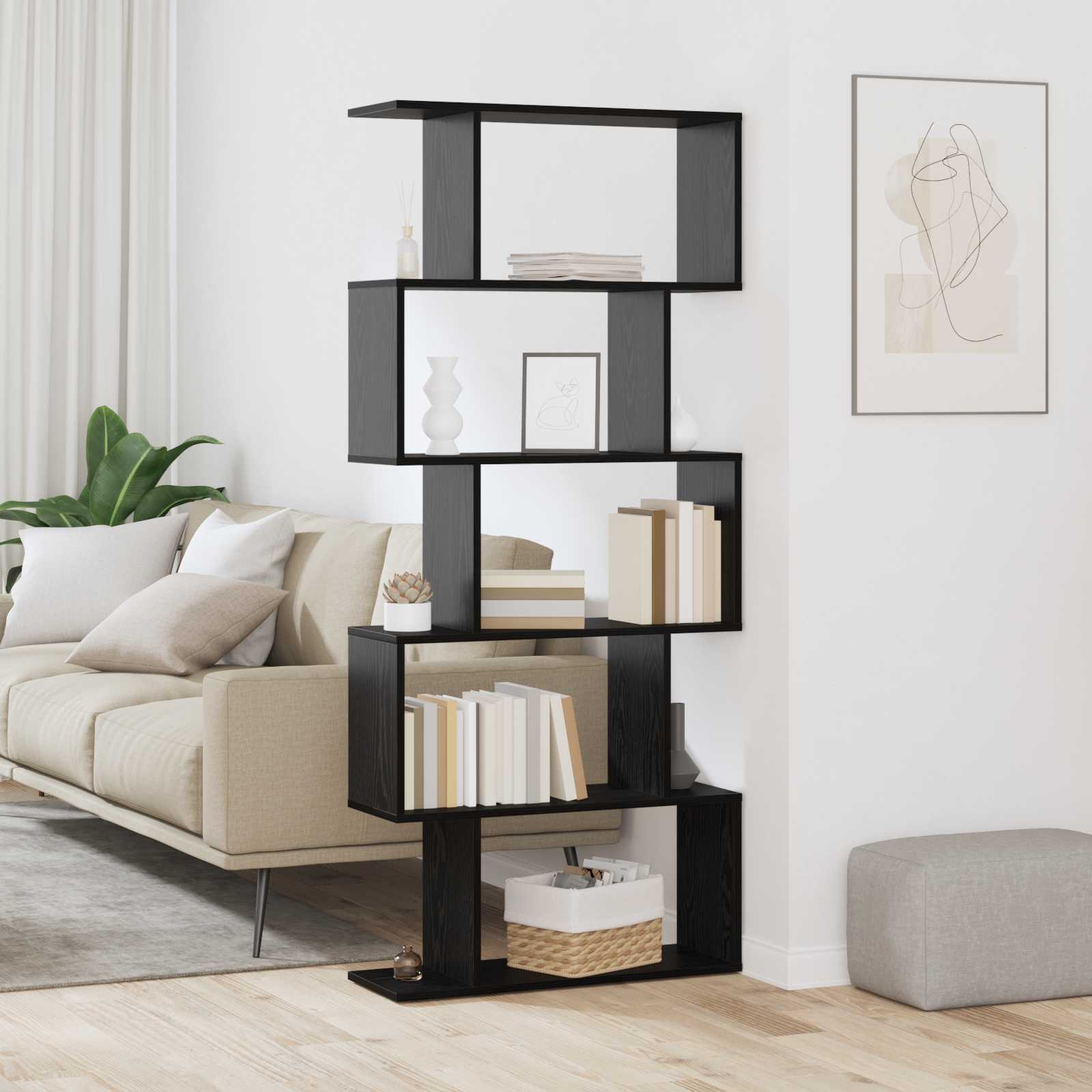 Boekenkast Zwart Eiken 70 x 24 x 161 cm Bewerkt hout