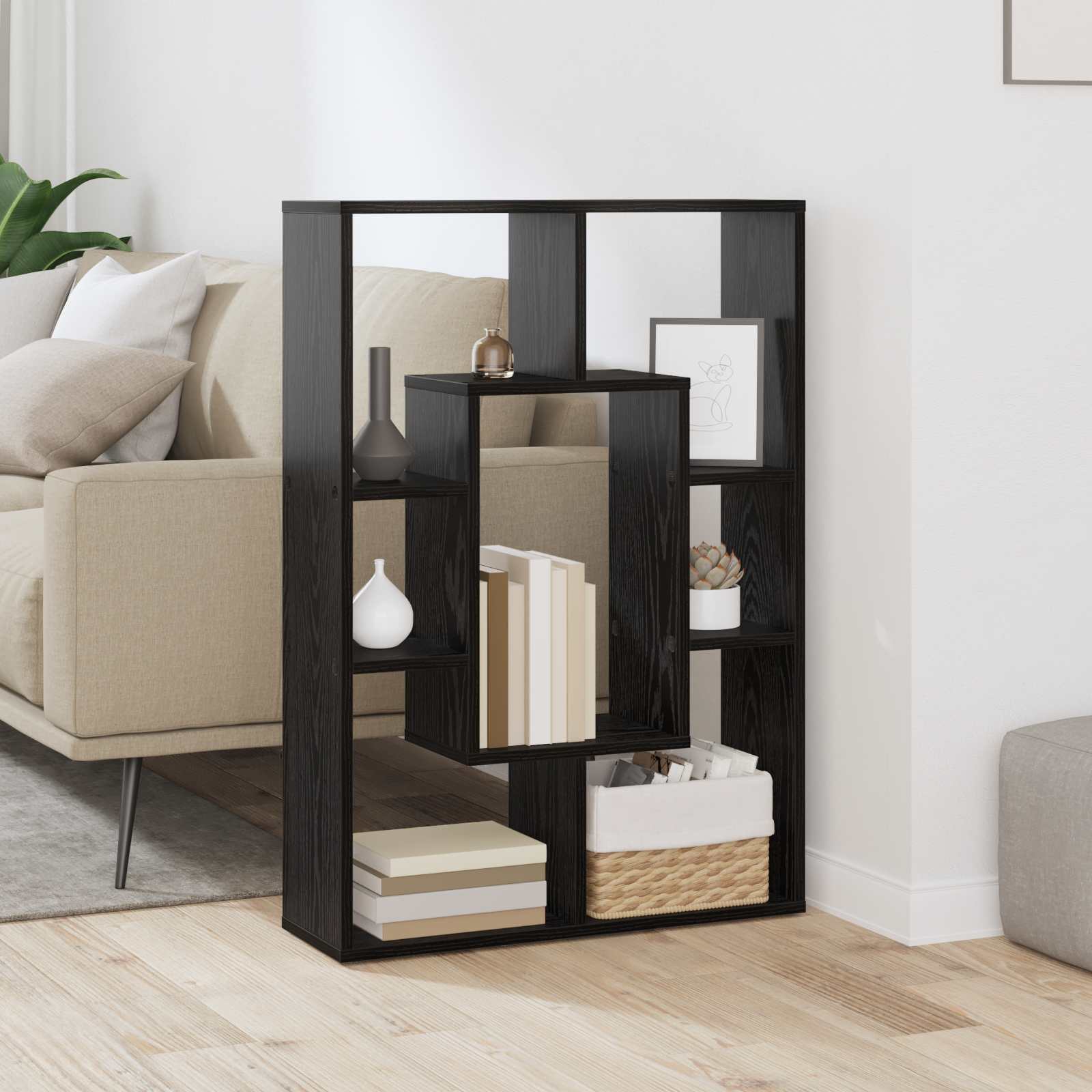 Boekenkast Zwart Eiken 63 x 20 x 90 cm Bewerkt hout