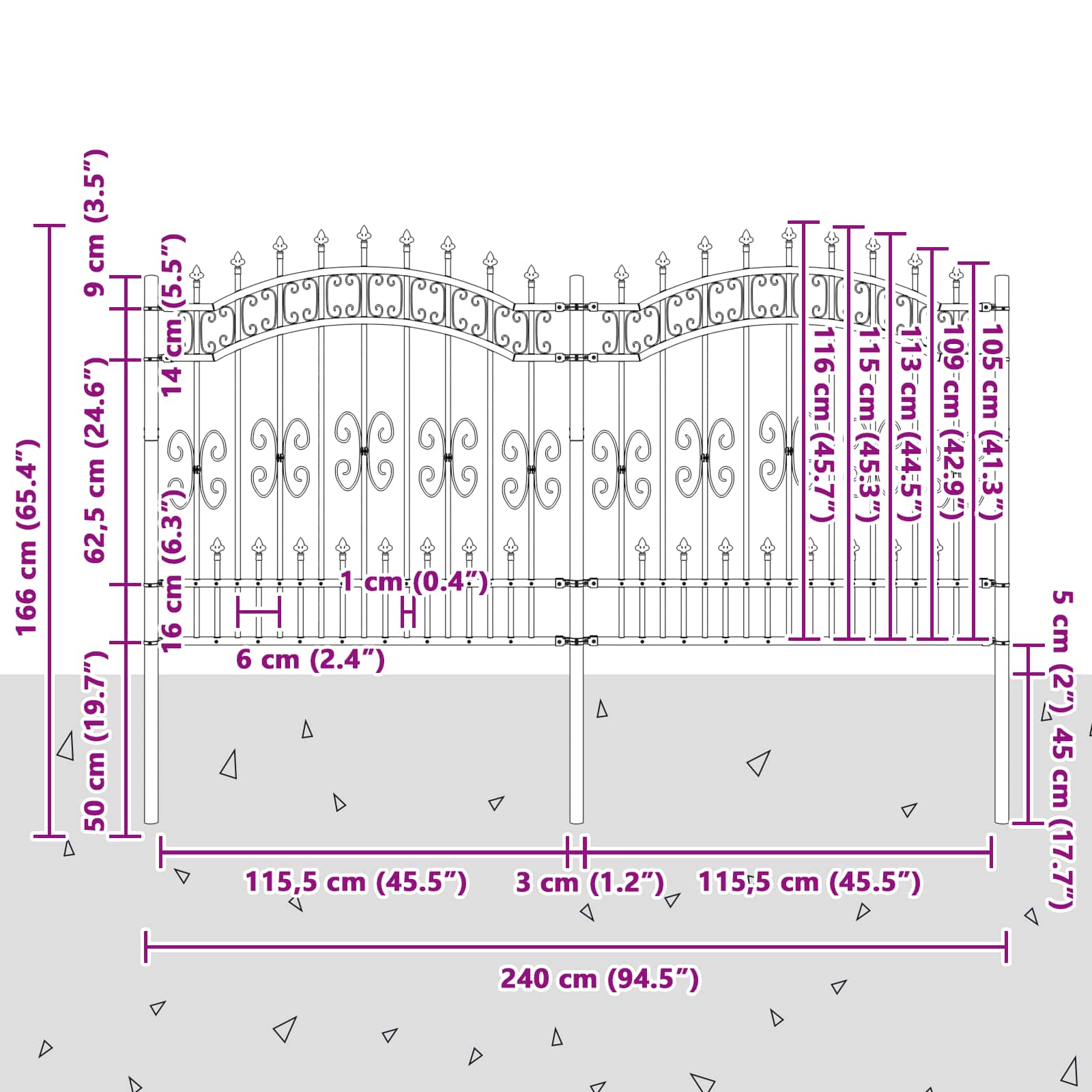Tuinhek Grijs 165 cm Poedergecoat staal - Afbeelding 7