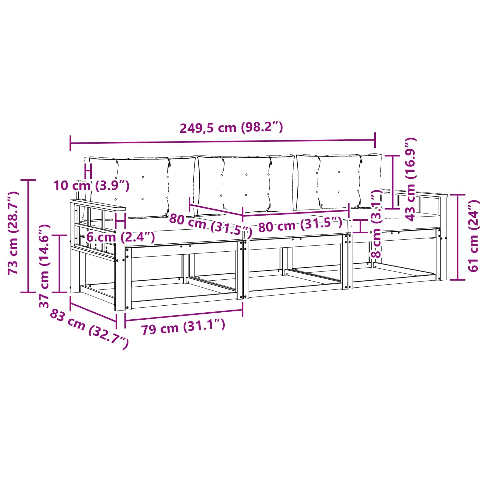 Zunanja garnitura za sedenje 3 pcs Bela in antracit Poliester - slika 6