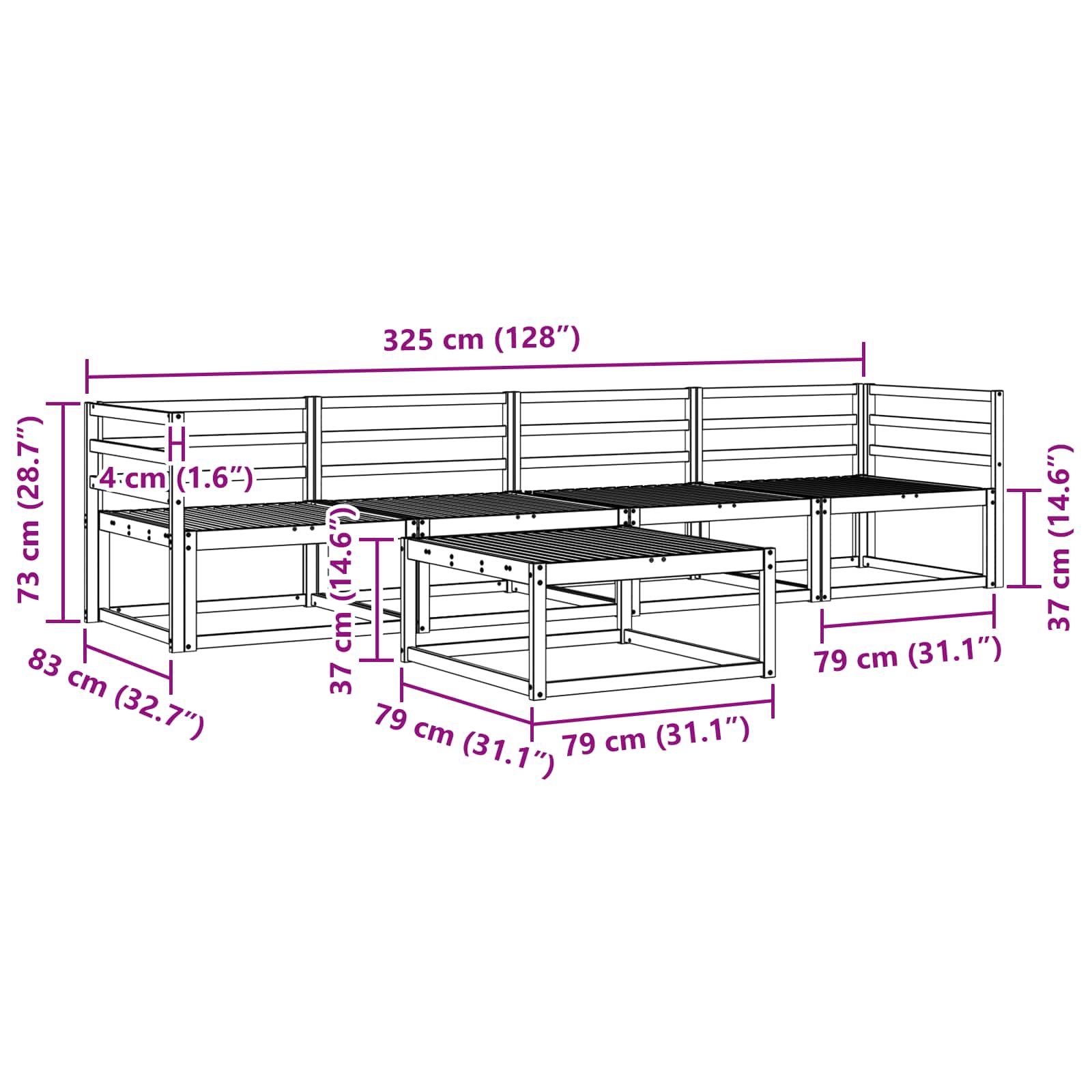 Buiten bankenset 5 pcs Wit 79 x 79 x 37 cm Massief Acaciahout image 8