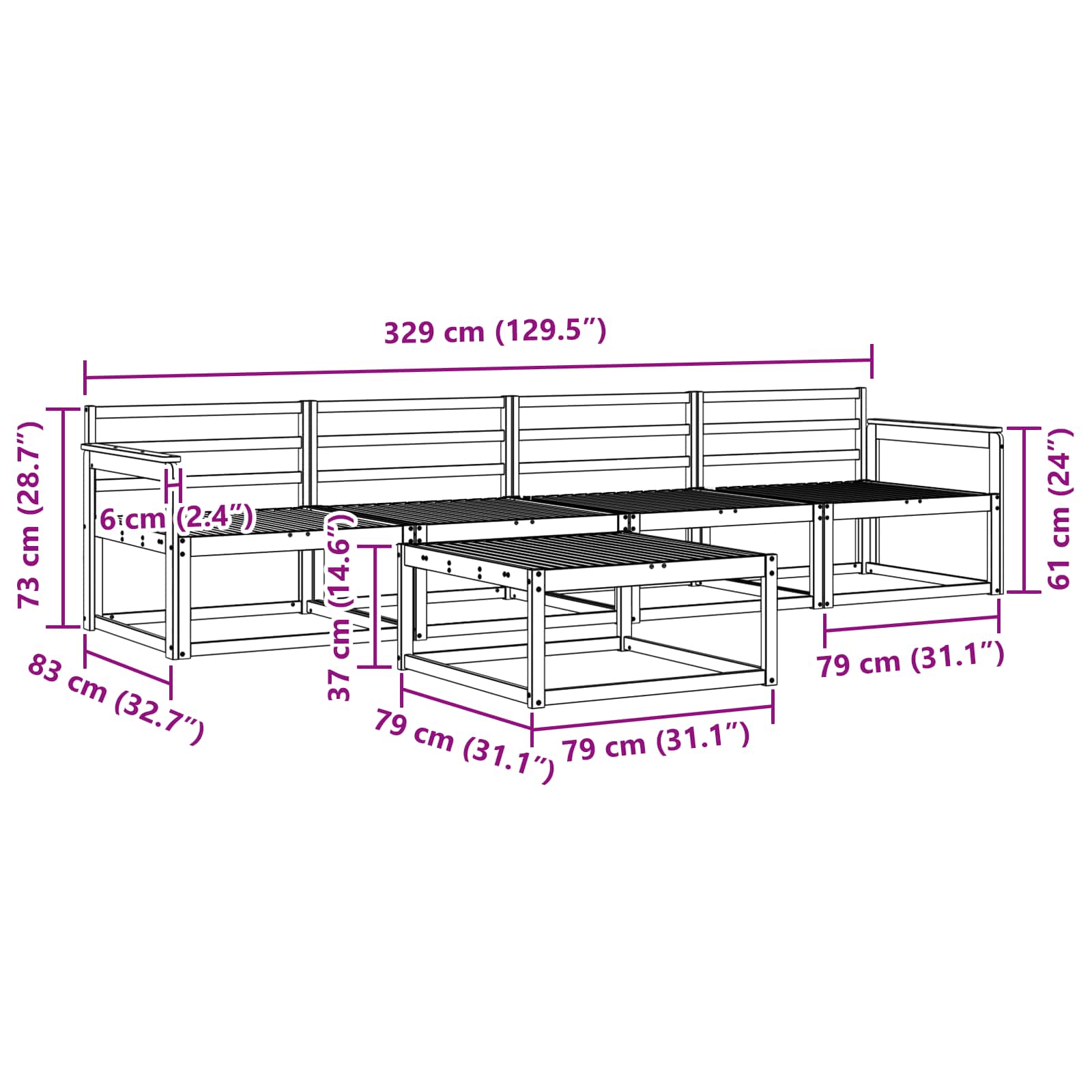 Buiten bankenset 5 pcs Wit 79 x 79 x 37 cm Massief Acaciahout image 7