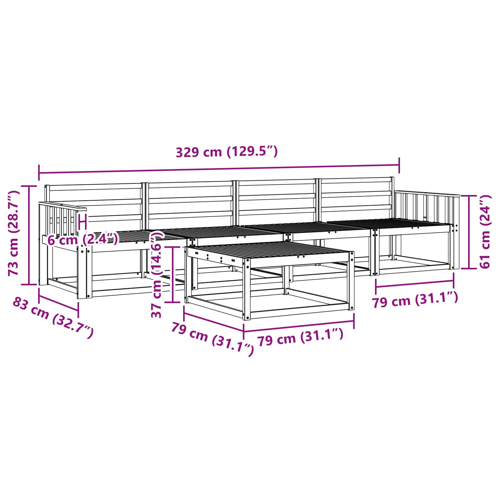 Buiten bankenset 5 pcs Wit 79 x 79 x 37 cm Massief Acaciahout image 7