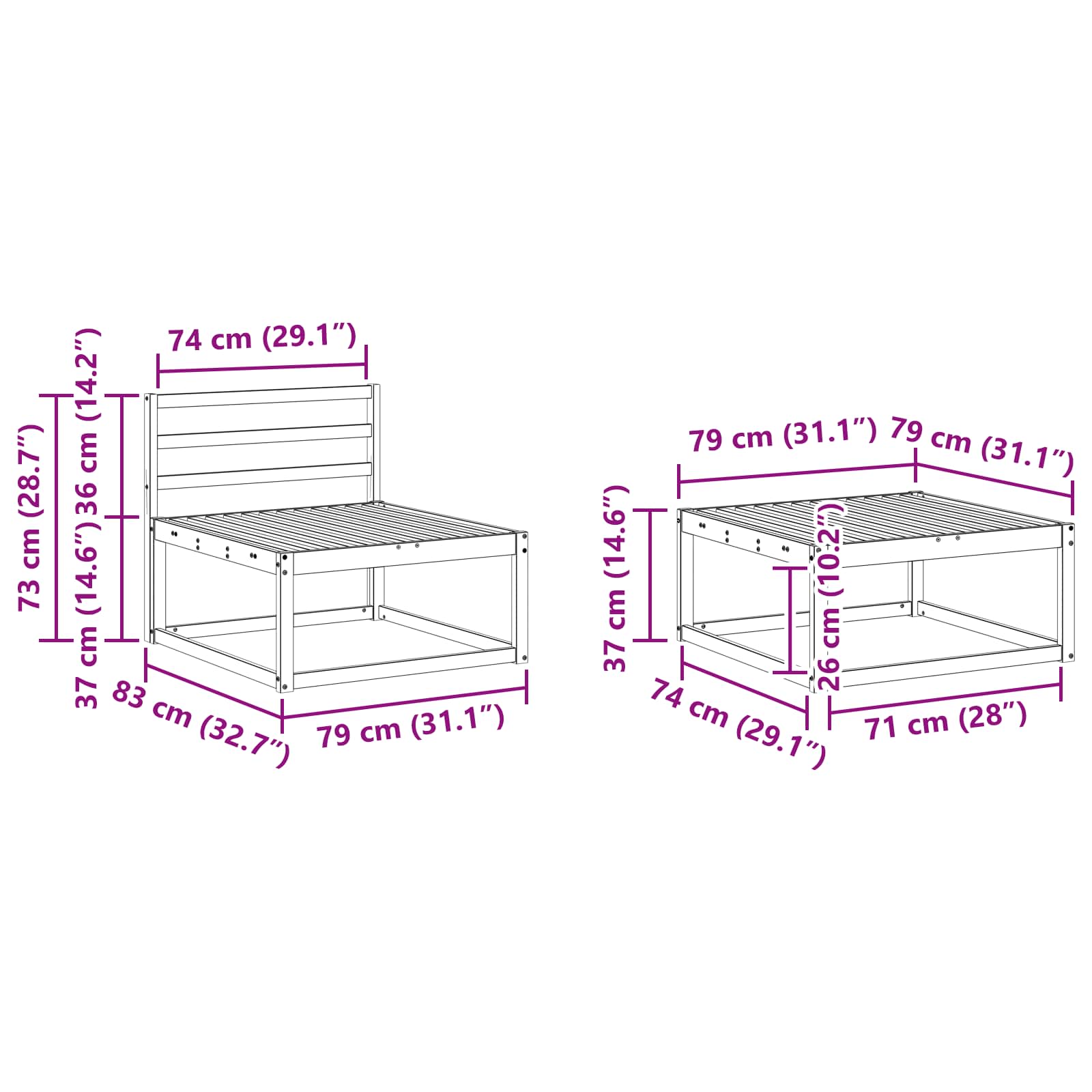 Buiten bankenset 5 pcs Wit 79 x 79 x 37 cm Massief Acaciahout image 8
