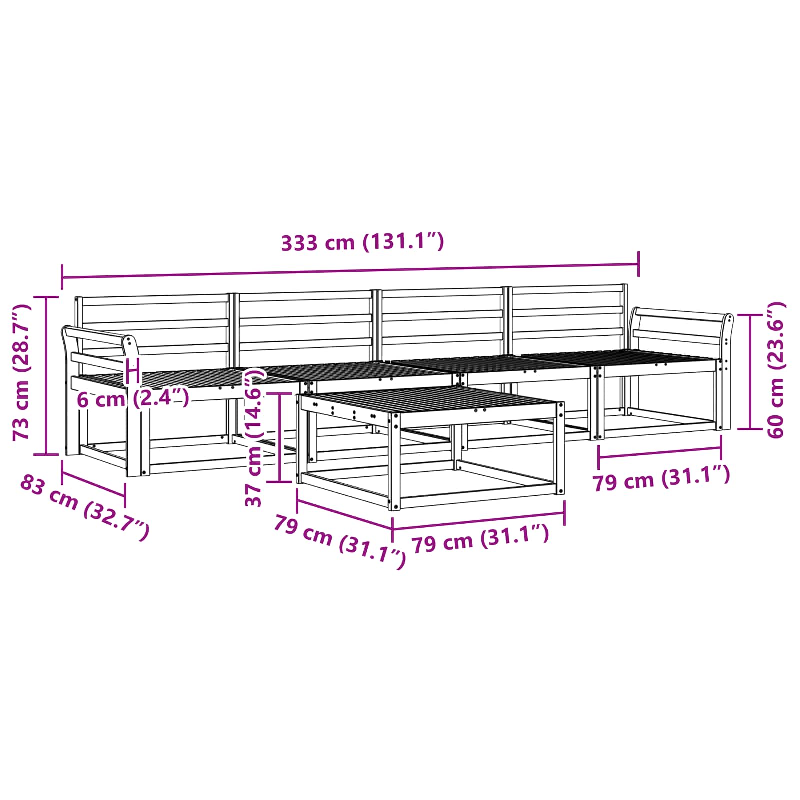 Buiten bankenset 5 pcs Wit 79 x 79 x 37 cm Massief Acaciahout image 7
