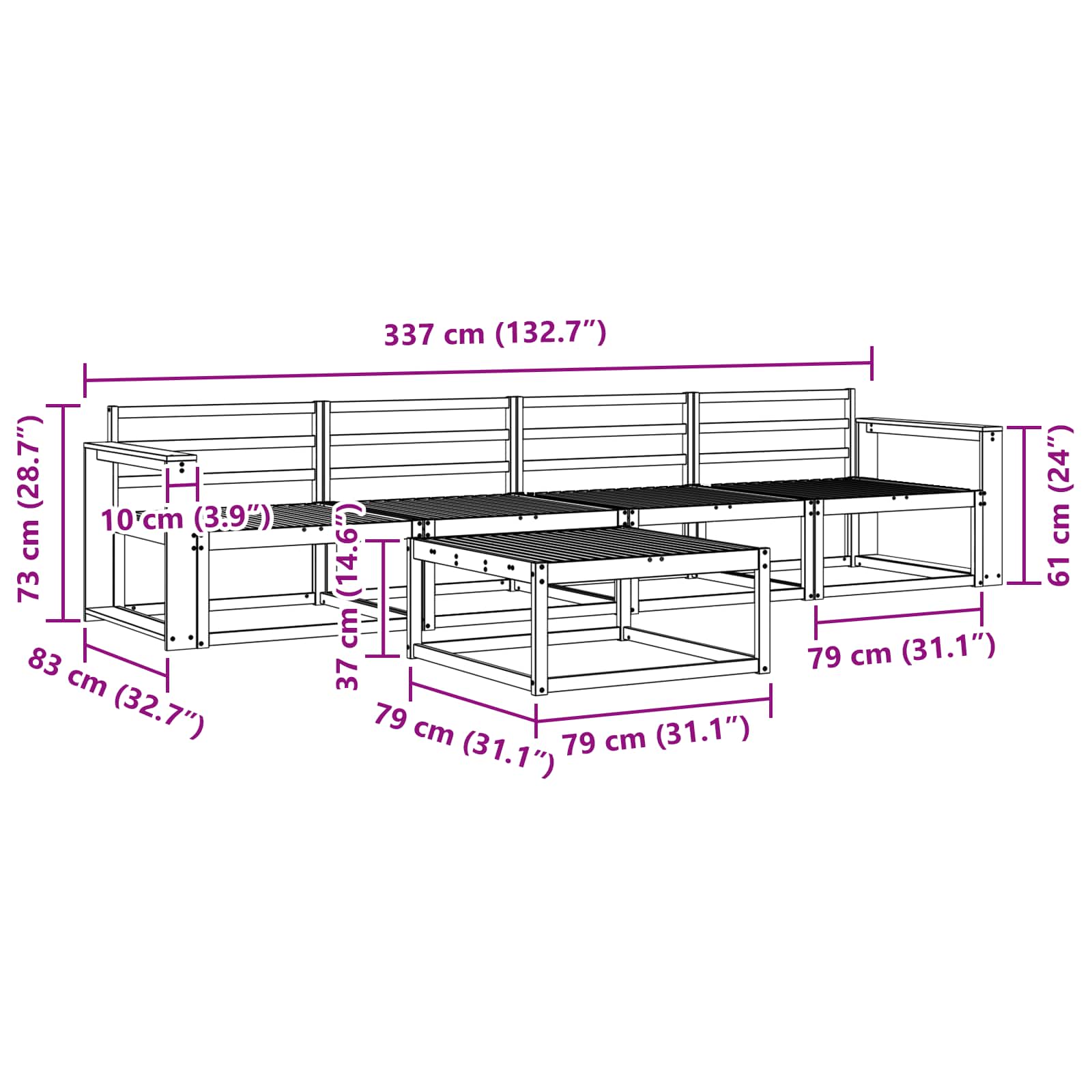 Buiten bankenset 5 pcs Wit 79 x 79 x 37 cm Massief Acaciahout image 7