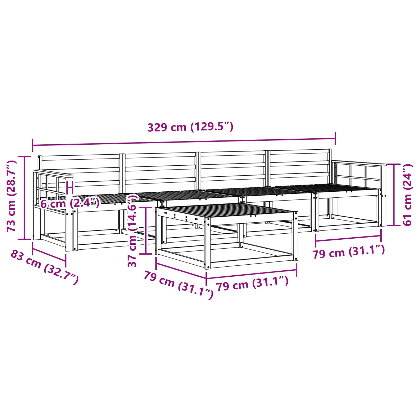 Buiten bankenset 5 pcs Wit 79 x 79 x 37 cm Massief Acaciahout image 7