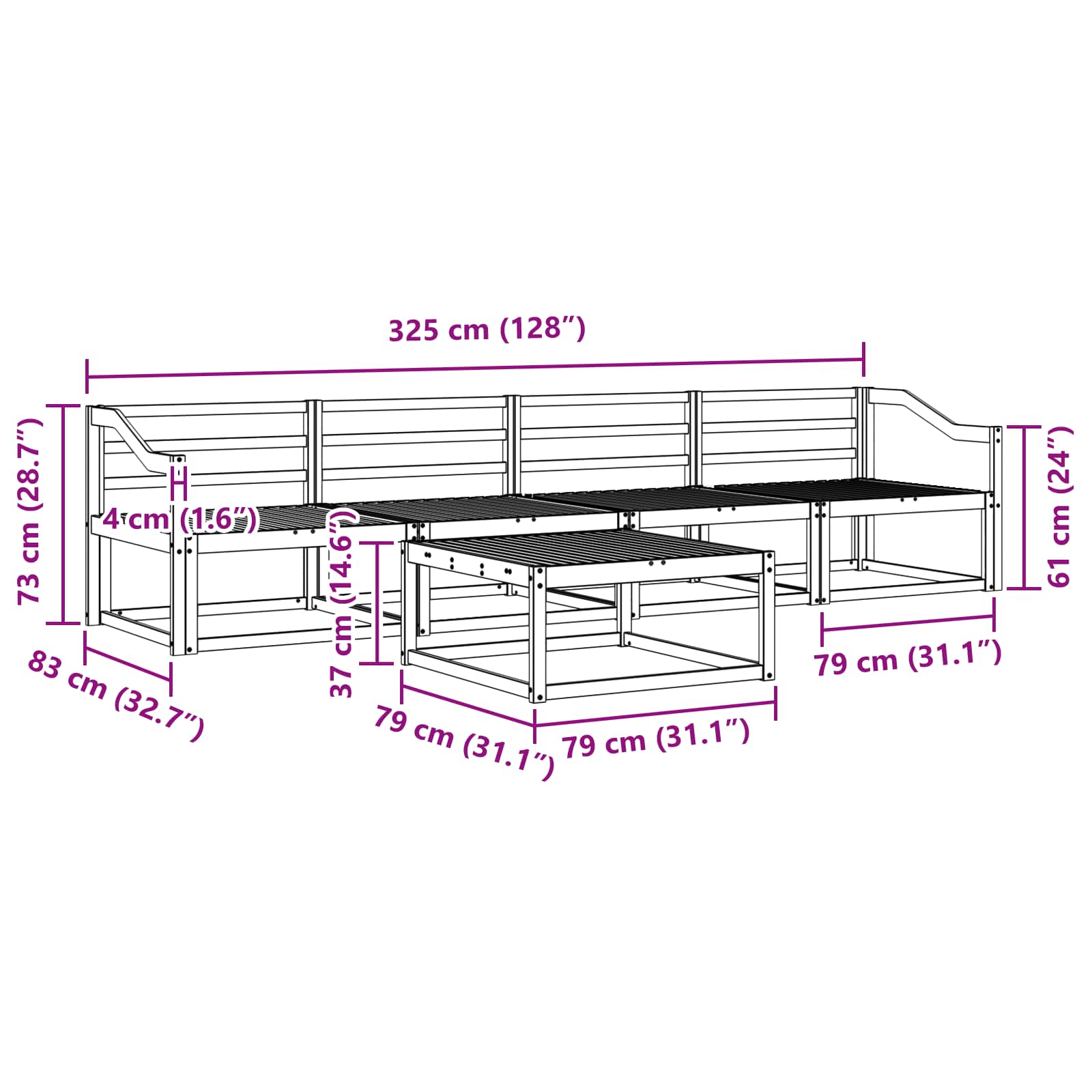 Buiten bankenset 5 pcs Wit 79 x 79 x 37 cm Massief Acaciahout image 7