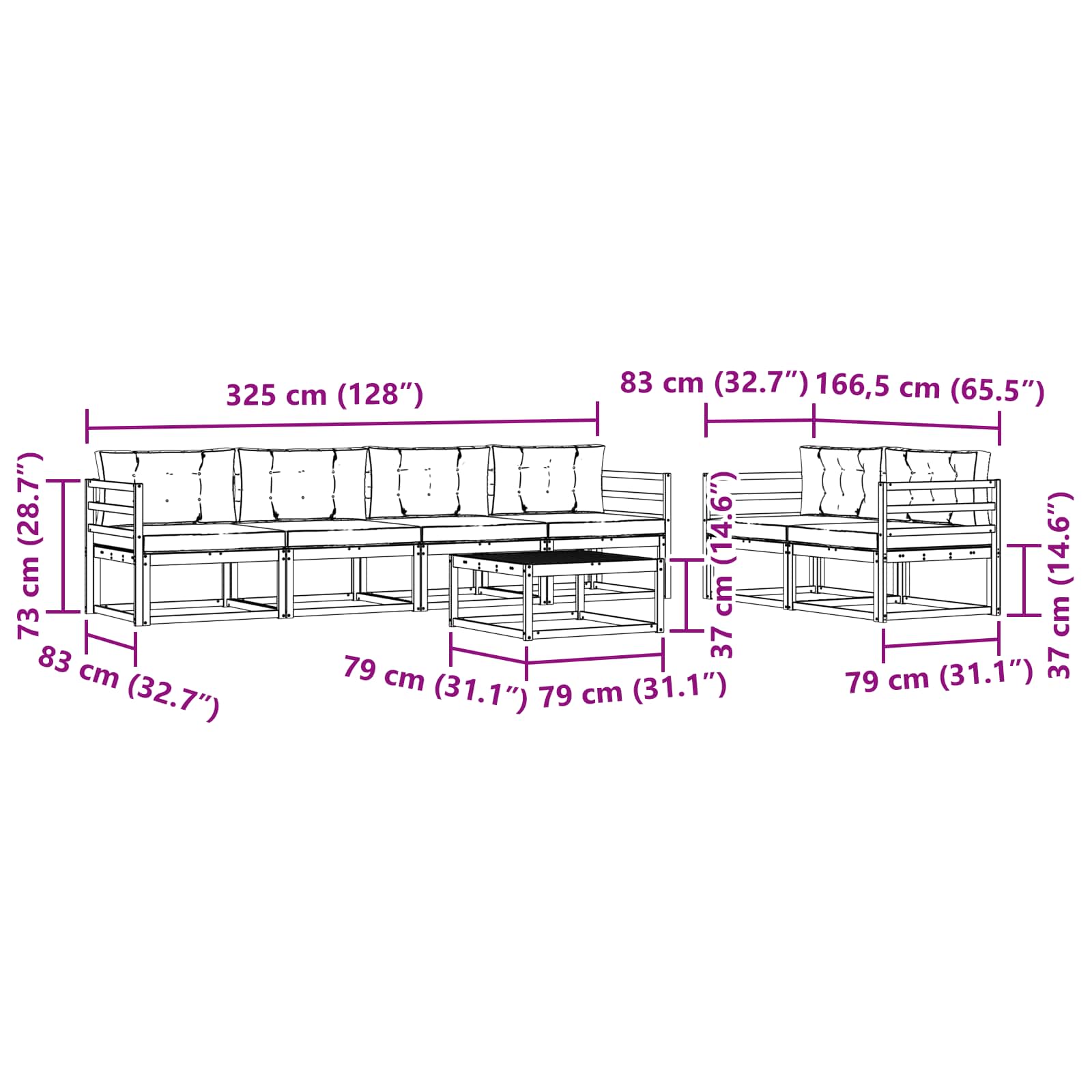 Zunanja garnitura za sedenje z blazino 6 pcs Bela in antracit - slika 7