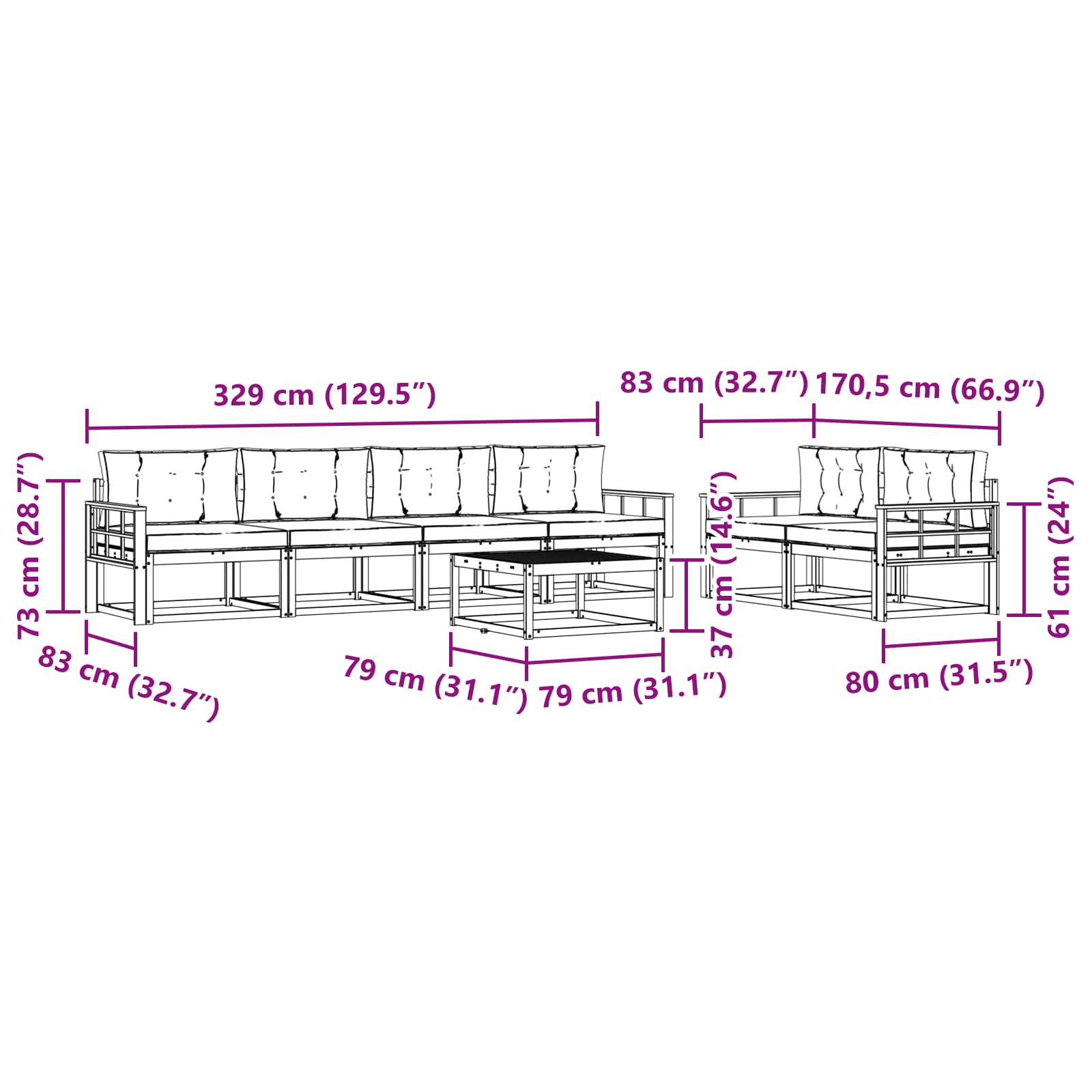 Zunanja garnitura za sedenje z blazino 6 pcs Bela in antracit - slika 7