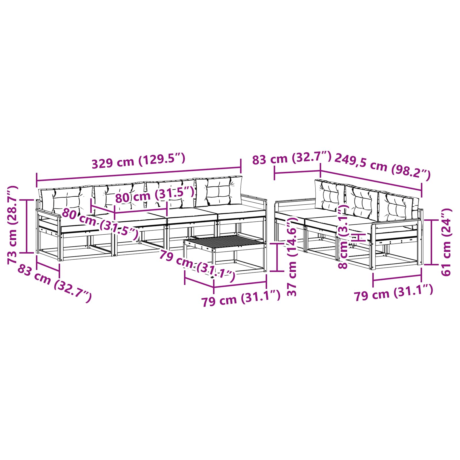 Zunanja garnitura za sedenje z blazino 7 pcs Bela in antracit - slika 7
