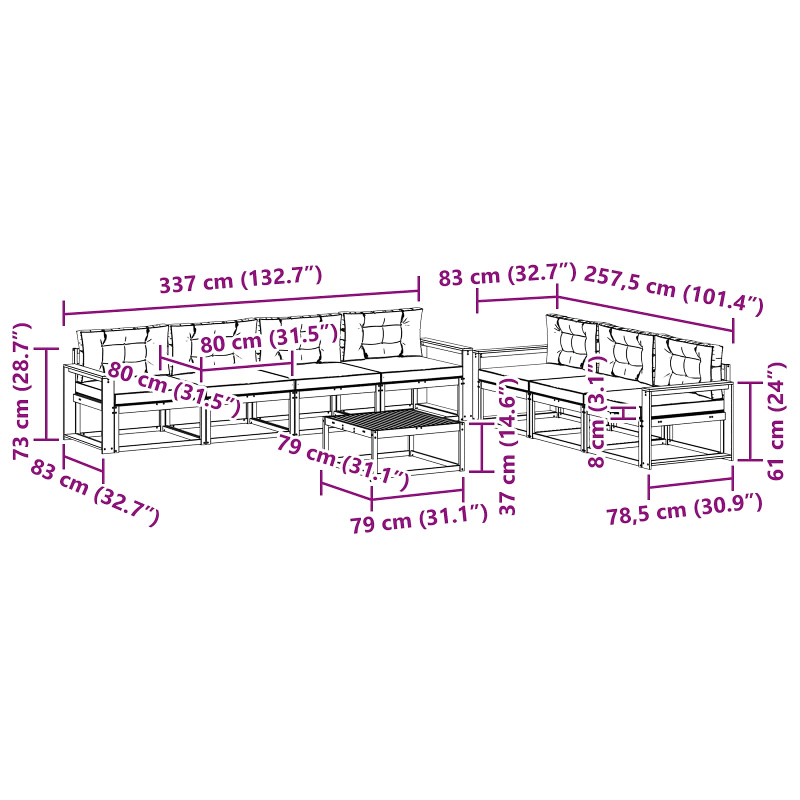 Zunanja garnitura za sedenje z blazino 7 pcs Bela in antracit - slika 7